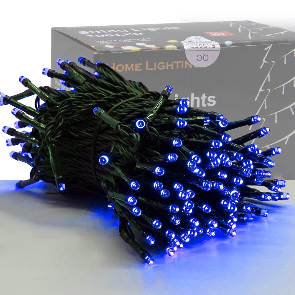 HOME LIGHTING 66ft Christmas Mini Lights, 200 LED, 8 Modes, Blue Wire, Model HB-200COI