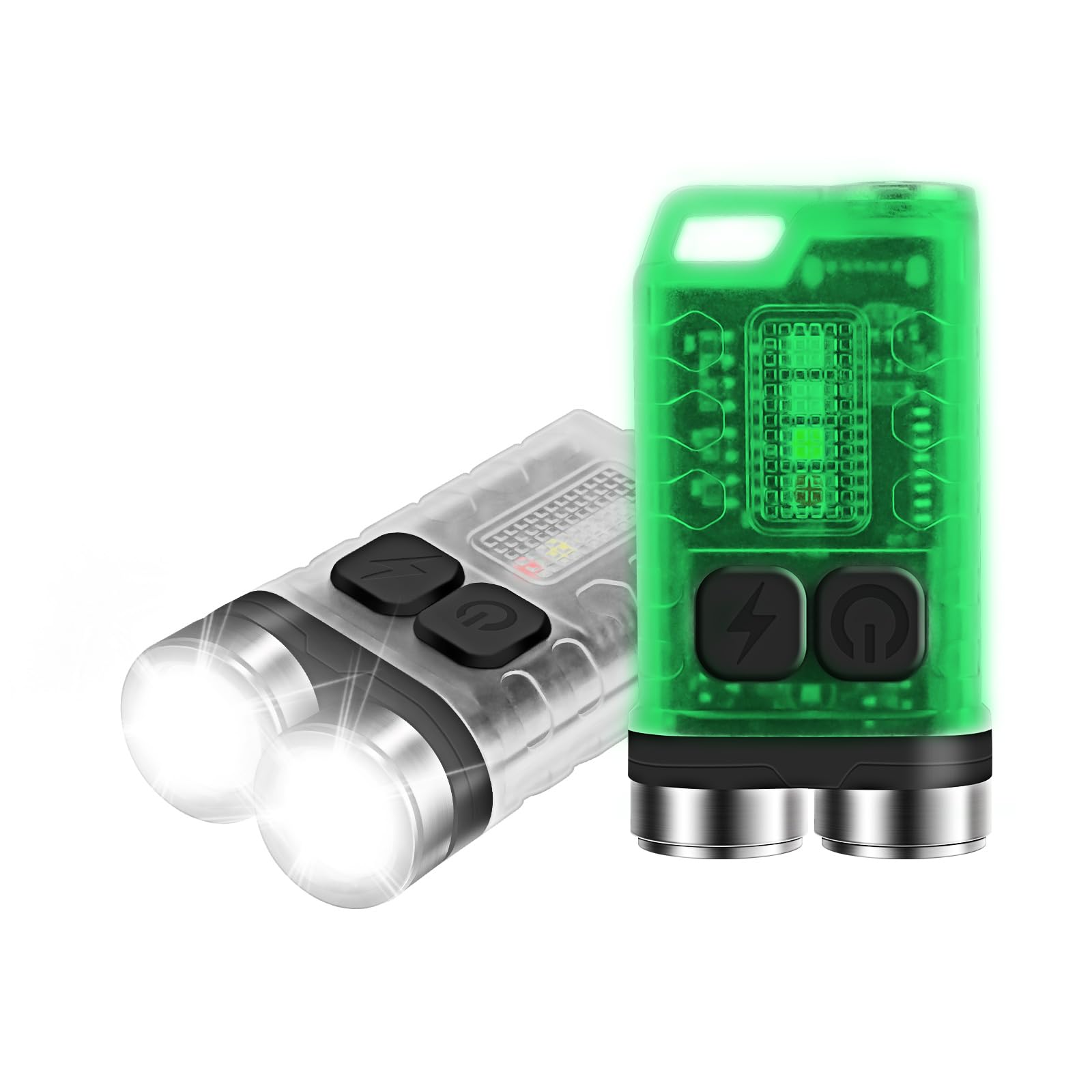 BORUIT V3 Mini Keychain Flashlight, 900LM, USB-C Rechargeable, IP65 Waterproof, Stainless Steel, 15*31*56MM, Transparent