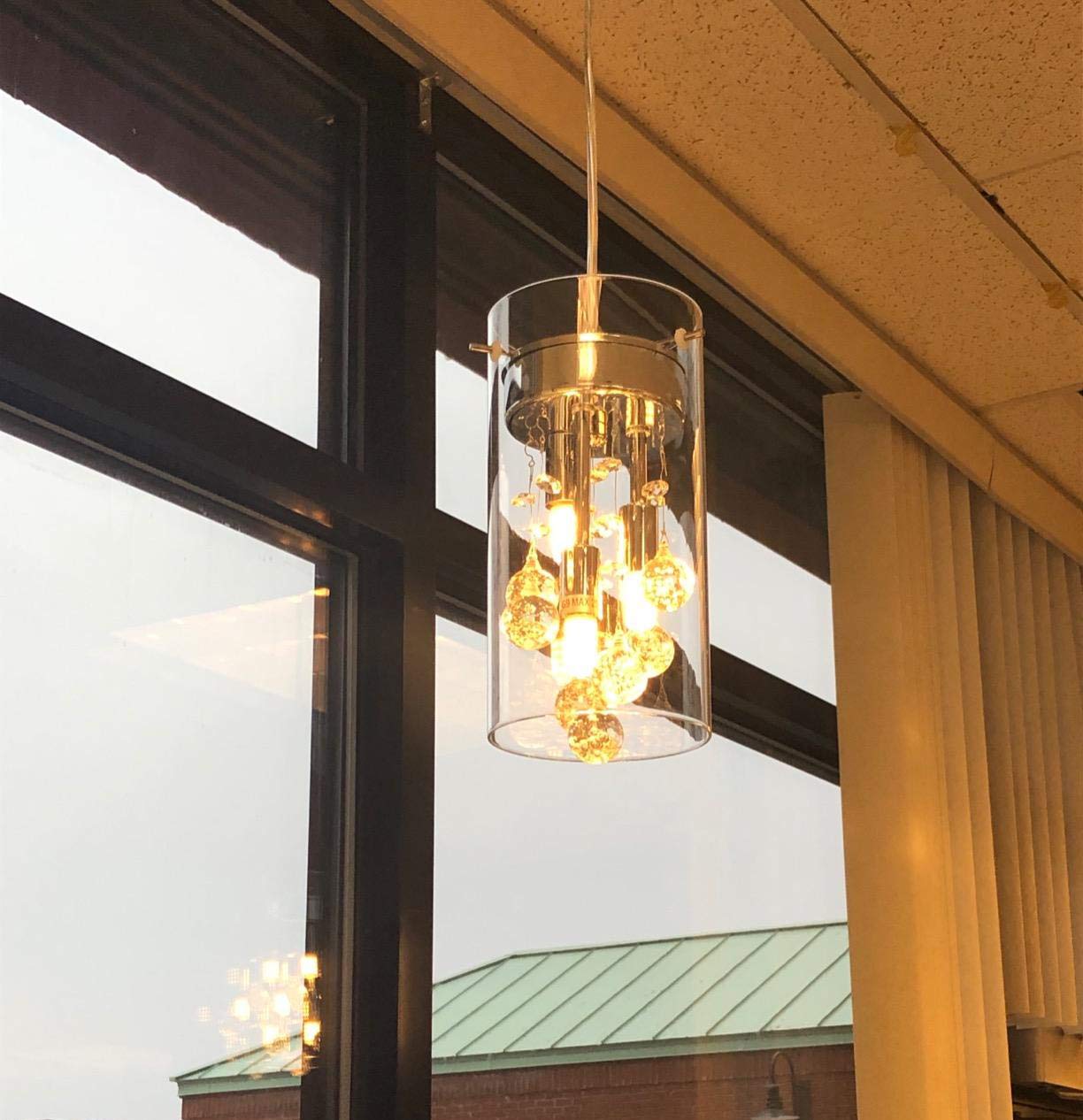 AXILAND G9 Pendant Light Fixtures Dimmable Adjustable Brush Nickel Clear Crystal for Kitchen Dining Room Model 00WBS605-1