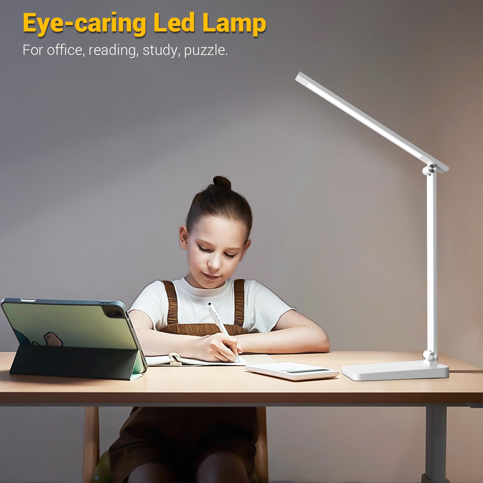 Led Desk Lamp For Home Office, 3 Levels Dimmable Desk Light With Usb Charging Port, Small Study Lamp, Reading Light For Table, W