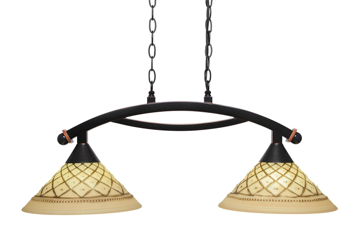 Toltec Lighting 872-BC-7182 Bow 2 Light Island Light Shown with 12&quot; Chocolate Icing Glass, Black Copper