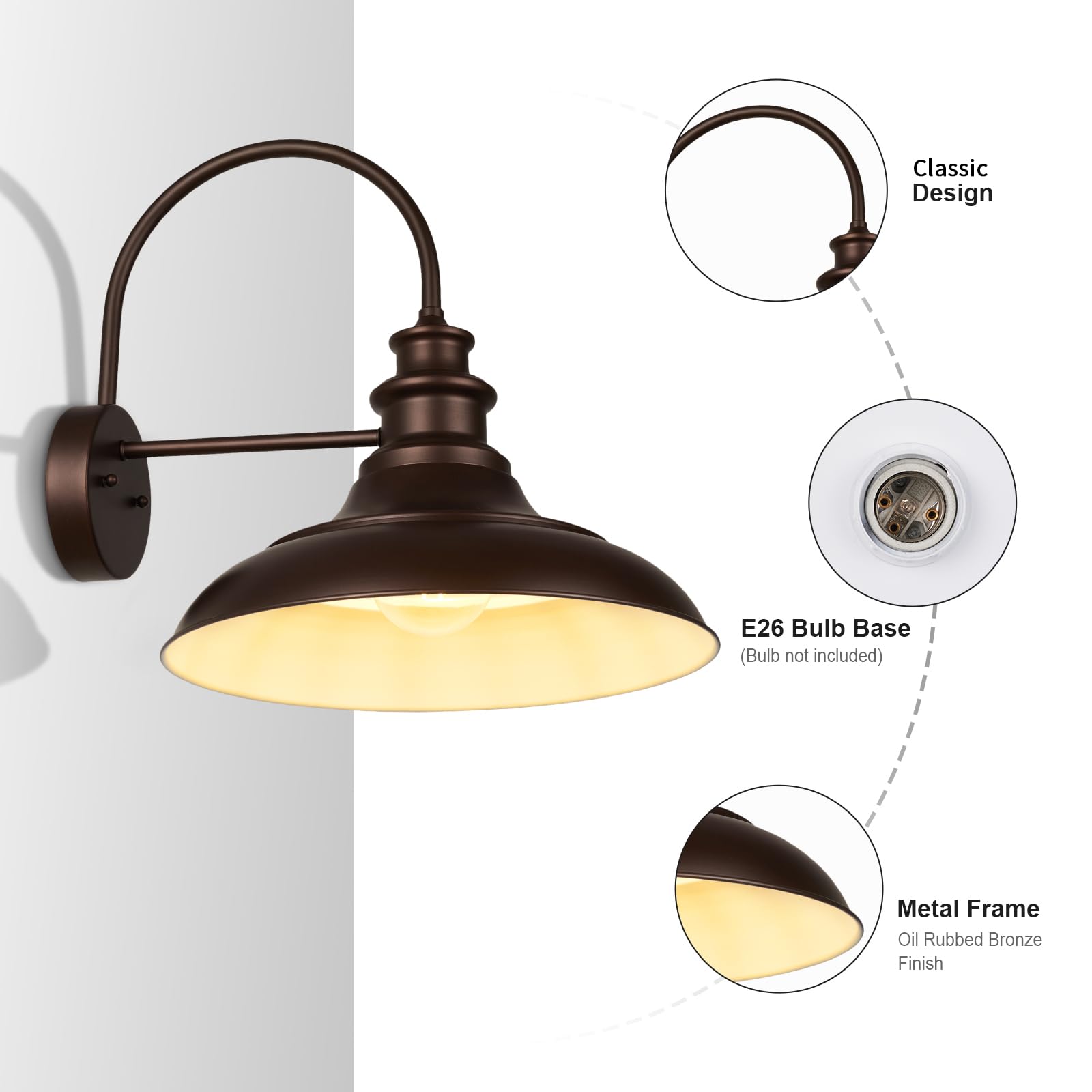 Diyel Outdoor Barn Light Fixtures  16 Inch Large Dome Farmhouse Exterior Wall Mount Lights  Rustic Wall Sconces Indoor Wall Lighting  Industrial Bronze White Lanterns For Porch  2 Pack