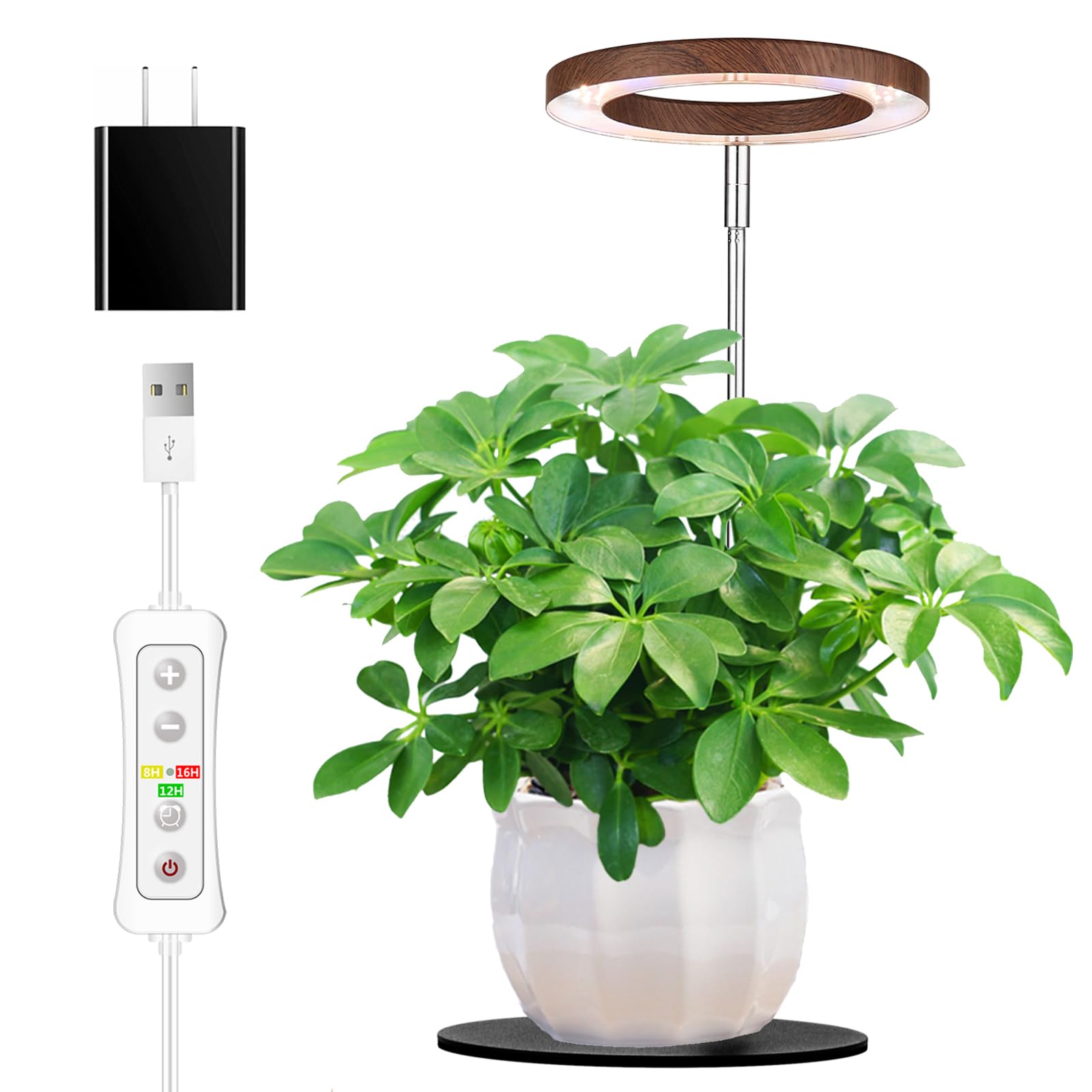 yadoker 72 LEDs Plant Grow Light for Indoor Plant Aluminum Walnut Wood Grain Desk LED Grow Light  Height Adjustable 6.3 Aluminum Housing Automatic Timer with 8/12/16 Hours 10-Level Brightnes