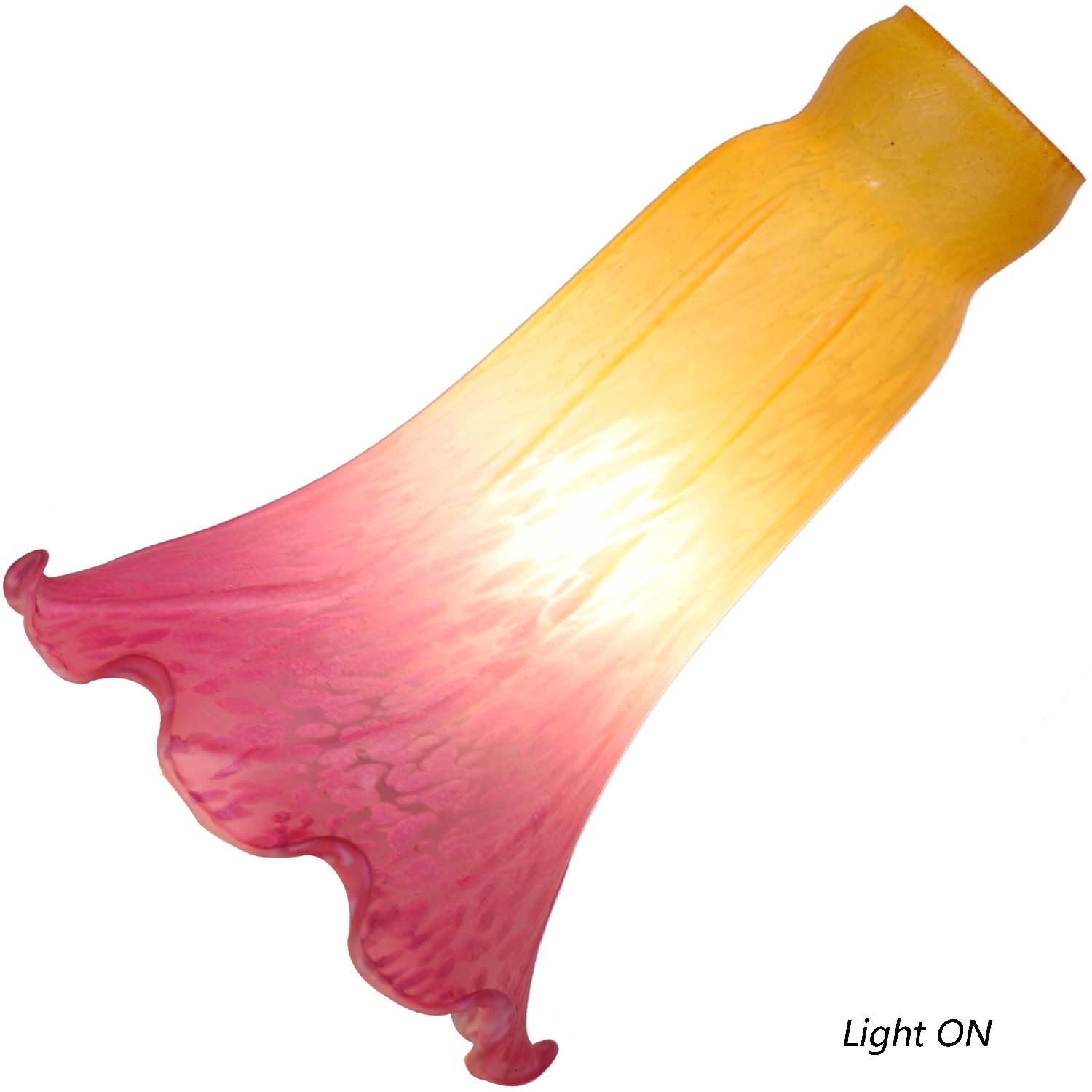 Bieye LS12 Large Lily Flower Blown Glass Lampshade, Yellow Pink, I.D. 1.26" x O.D. 1.5"