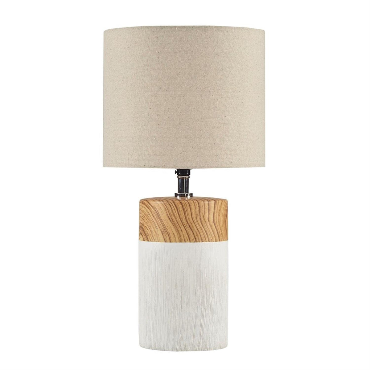 510 Design Nicolo Table Lamp Modern Design, 2-Tone Ceramic Body With Woodgrain Finish, Nightstand Bedside Lamp, Drum Shade, Desk Lamp For Reading, Polarized Plug With Socket Switch,17.35&quot; H, Cream