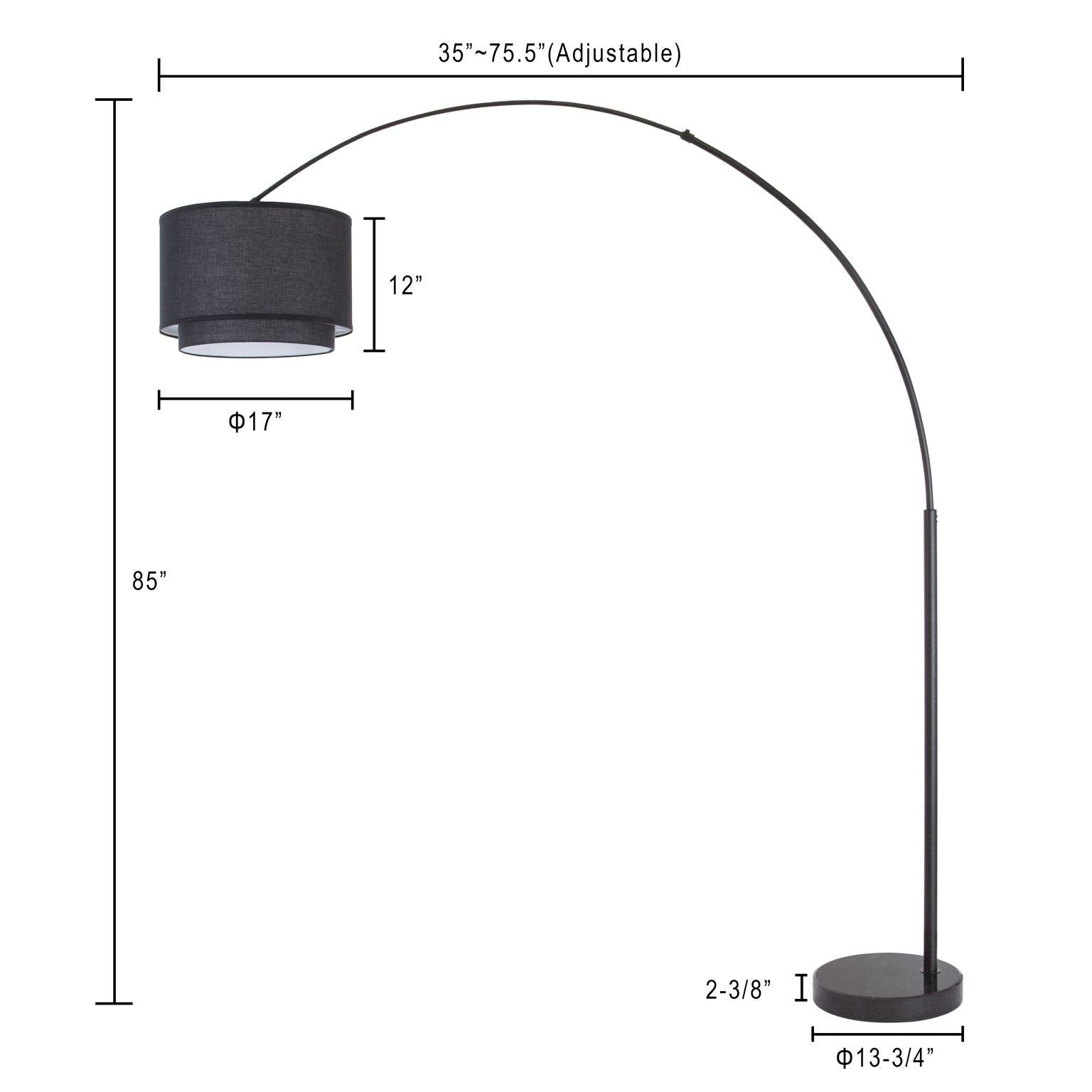 Major-Q Modern Floor Lamp - 81in Arc Tall Drum Shade - Black - Model 99-6938DS-BK - Ideal for Living Room, Dining, Bedrooms, Office Lighting
