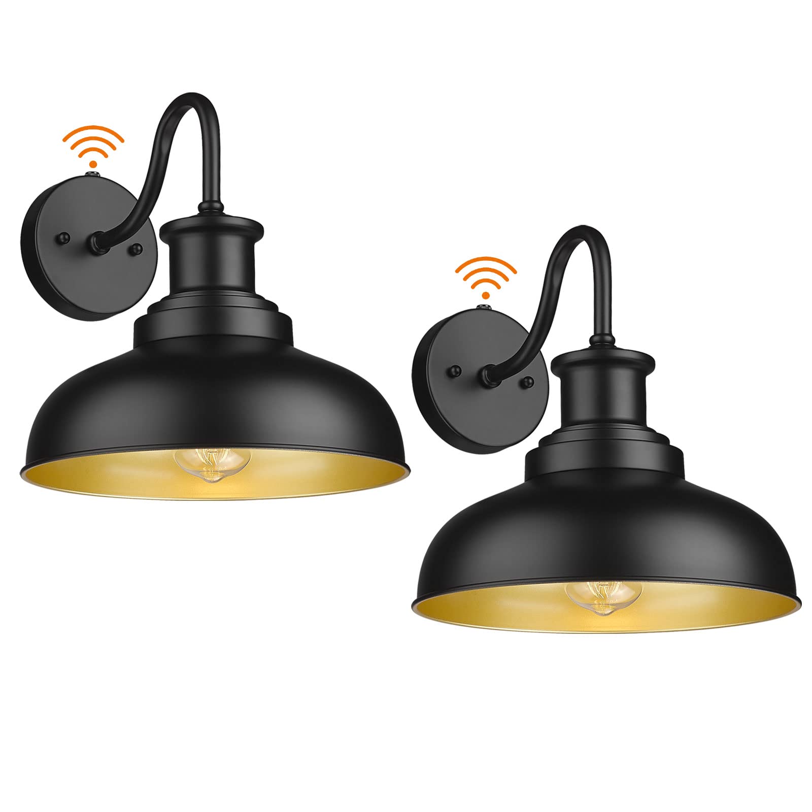 Diyel Dusk To Dawn Outdoor Gooseneck Barn Light Outdoor Wall Sconce Farmhouse Exterior Wall Mount Light Vintage Wall Lighting Fixture Industrial Black Wall Lantern For Porch, 2 Pack, Ddrz007-2Bk