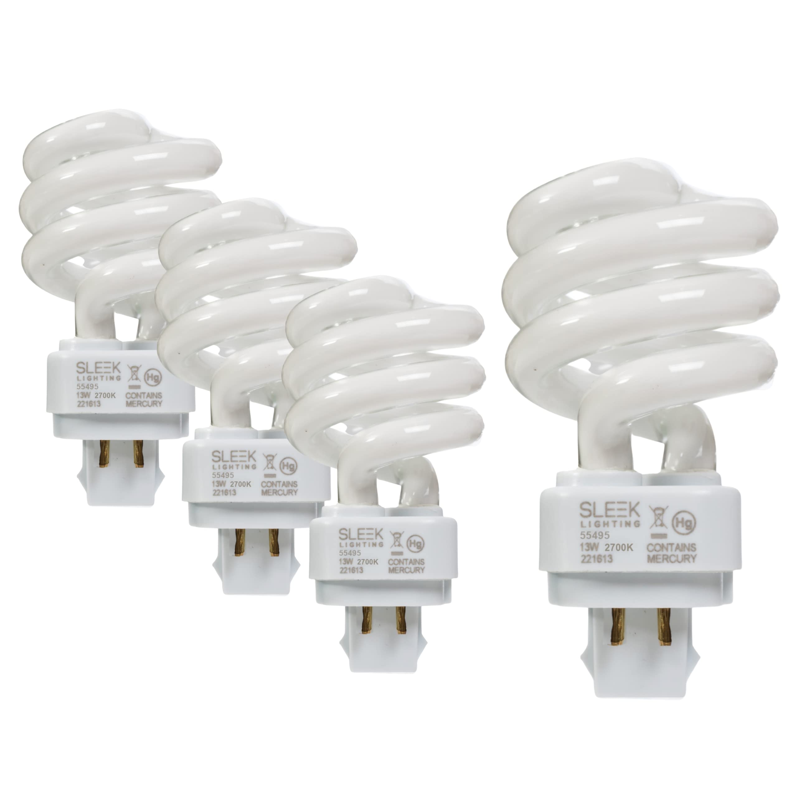 Sleeklighting 13 Watt T3 Spiral Cfl 4 Pin G24Q-1 Base Light Bulb 2700K 800Lm - Compact Fluorescent -Warm White Light 4Pack