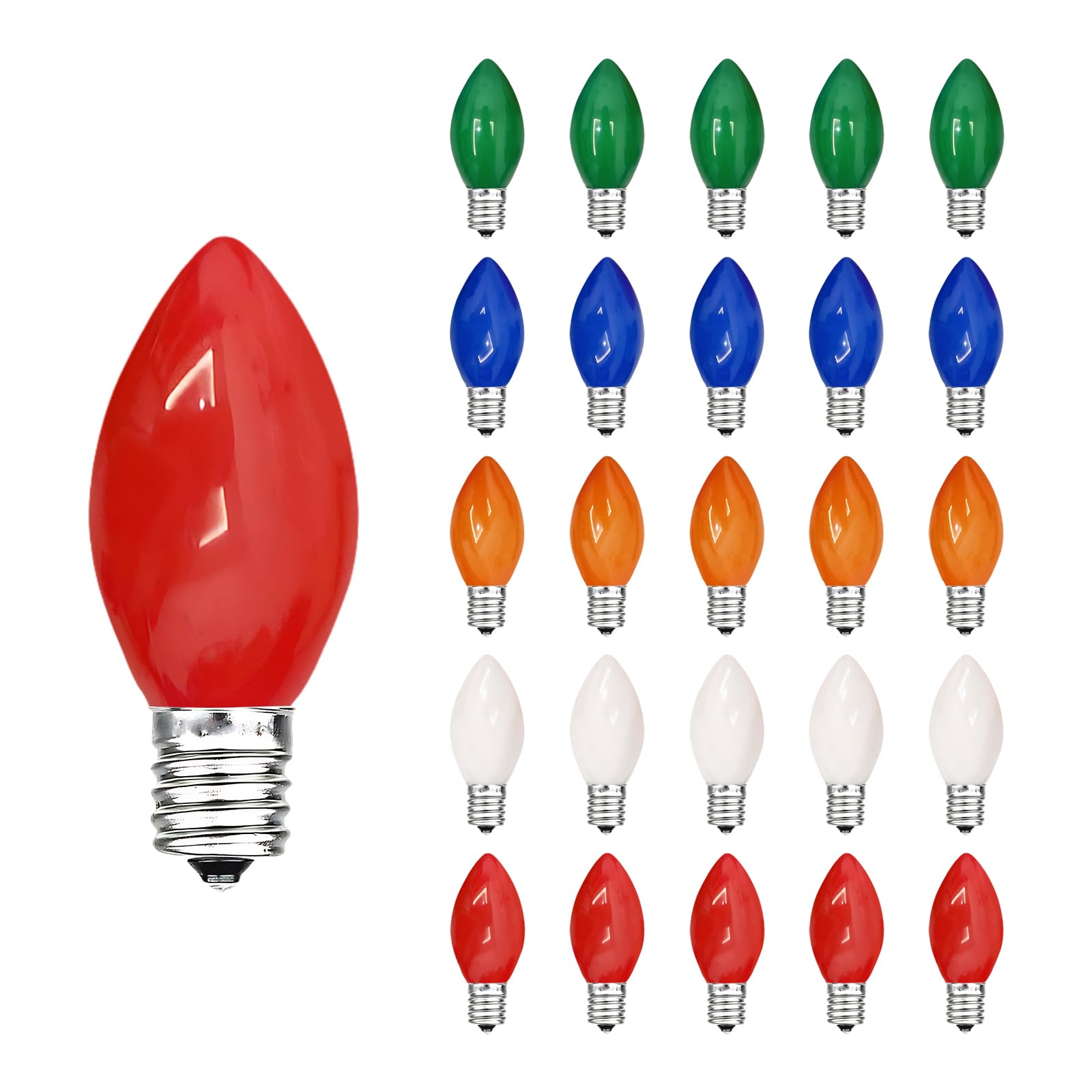 Chysuper C7 Led Replacement Bulbs  25 Pack Multicolor Christmas Light Bulbs For Outdoor String Lights  Patio Xmas Tree Holiday Party Wedding Prom Decor  E12 Candelabra Base