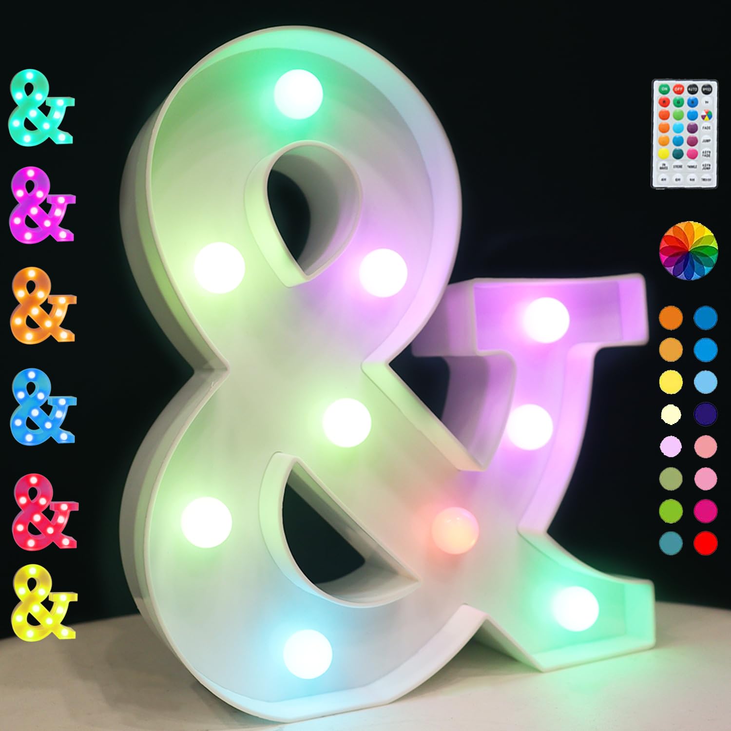 OYCBUZO LED Marquee Letter Lights - 18 Color Changing Alphabet Sign with Remote Timer for Bedroom, Wedding, Party Decor - Plastic
