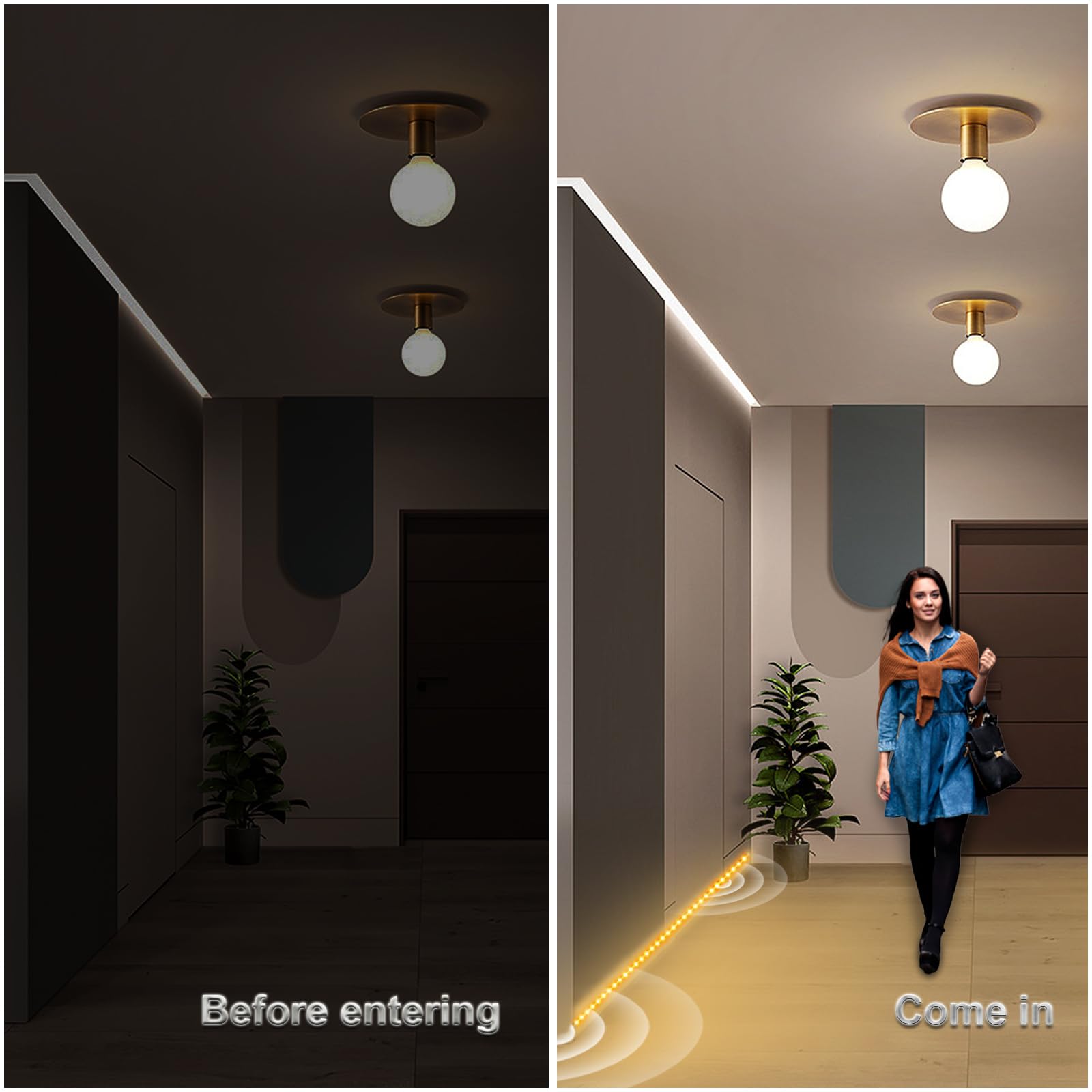 Wobane Led Motion Sensor Strip Light, 2 Pack, 6.56Ft, Warm White (2700K), Black, Battery Operated, Ideal For Closet And Cabinet Lighting
