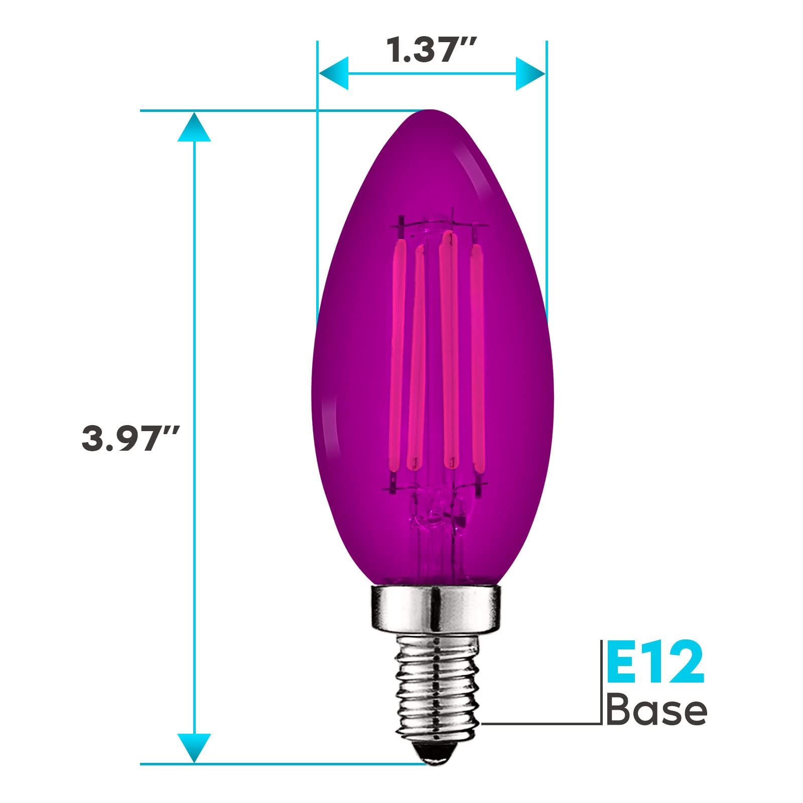 Luxrite E12 Led Filament Purple Light Bulbs, 4.5W (40W Equivalent), Colored Glass Candelabra Bulb, Ul Listed, E12 Base, Indoor O