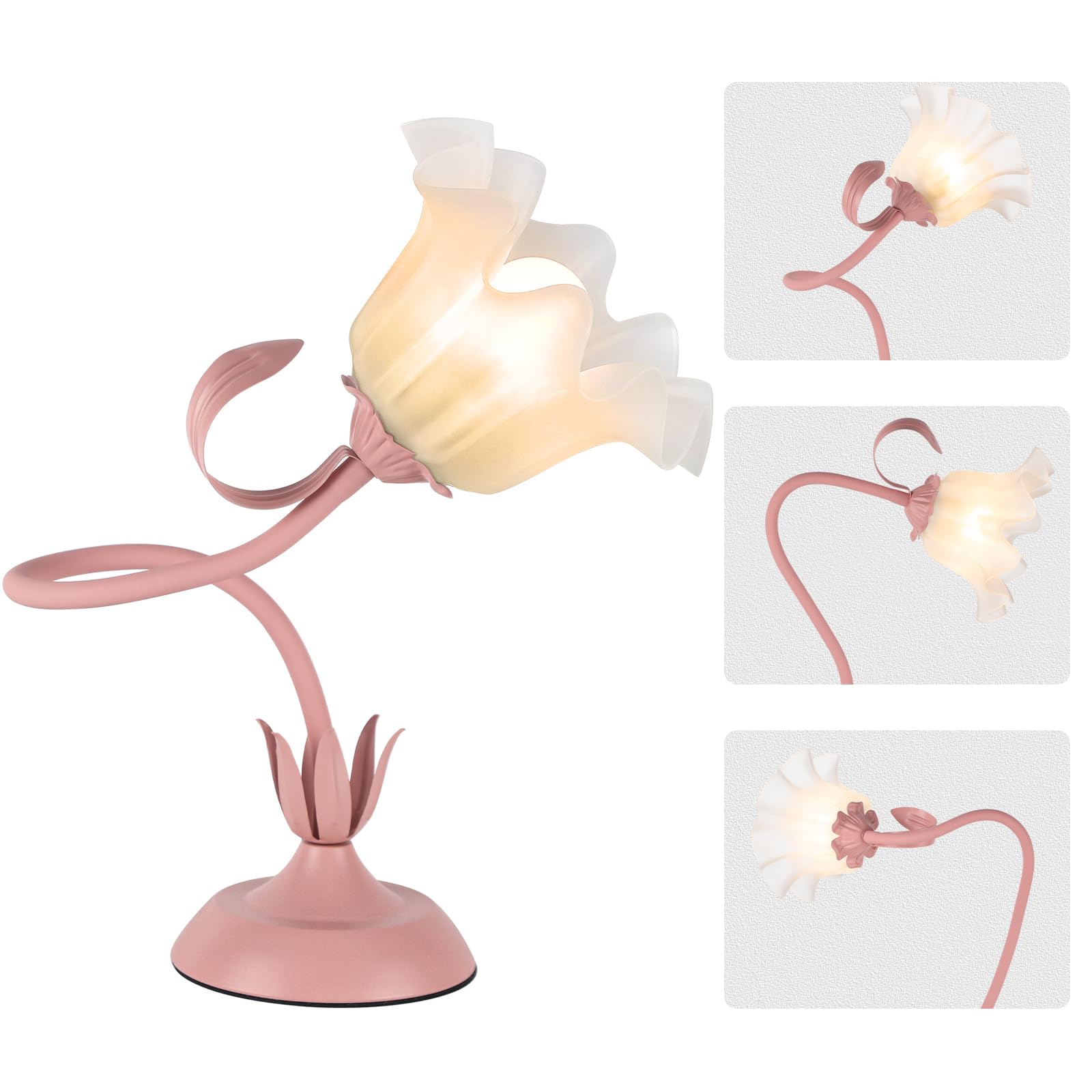 Fuzzbopn Cute Flower Desk Lamp, 3 Color Temperature Table Lamps with LED Bulb, Vintage Bedside Lamp, Reading Lamps with Soft Lig
