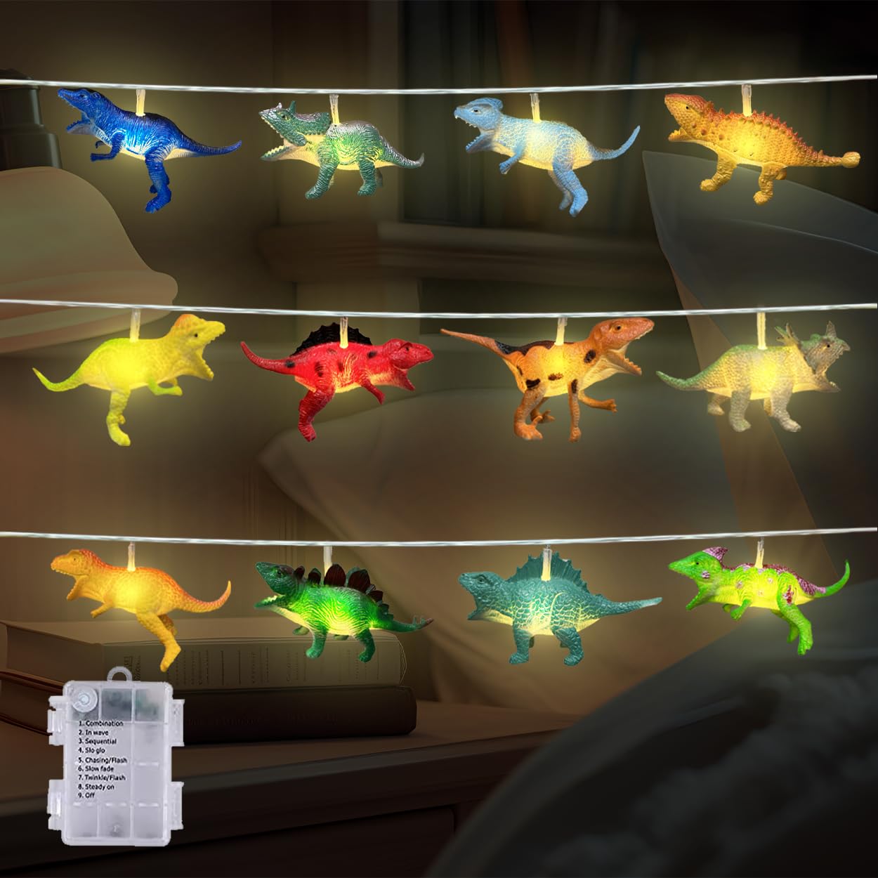 Hoolight Dinosaur String Lights Room Decor for Kids,Battery Operated String Lights, 8 Modes Realistic Looking Dinosaur Decor for Indoor Christmas Party Bedroom Nursery