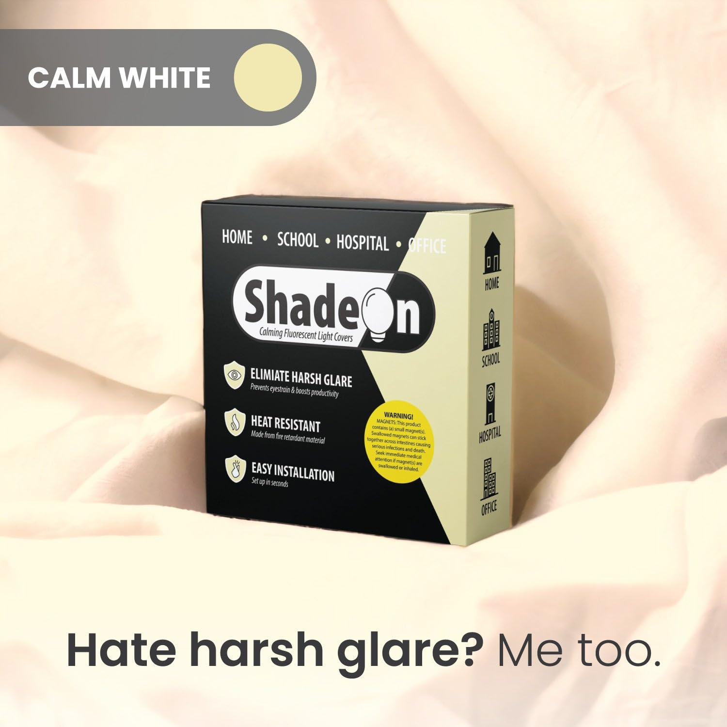 HOCUS POCUS TOYS ShadeOn Fluorescent Light Covers - 2x4 ft, Magnetic, 4-Pack, Calm White, Model S-FLC-4OW