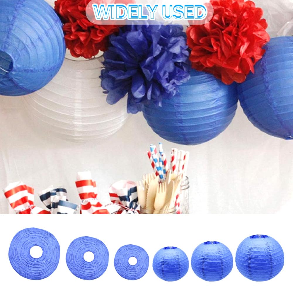 Yosawa 6 Pcs Paper Lanterns, Decorative Hanging Lanterns, 8” 10” 12”, Sapphire Blue, Ideal for Party, Wedding, Halloween, Christmas, Home Decor