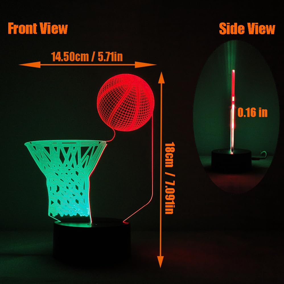 Hipiya Basketball Hoop Lamp Led 3D Illusion Usb Night Light School Present Birthday Gift For Sports Fan Player Teenager Men Boy Kid Bedroom Decoration Room Decor (Basketball)