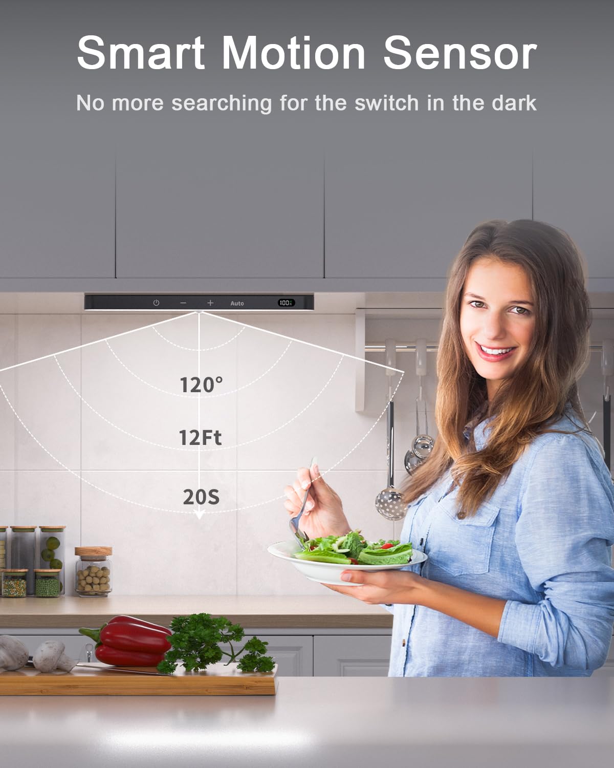Ferswe Motion Sensor Closet Lights, 60 LED, Dimmable Touch Control, Cool White 6000K, Rechargeable, 4 Pack, Model F-US009
