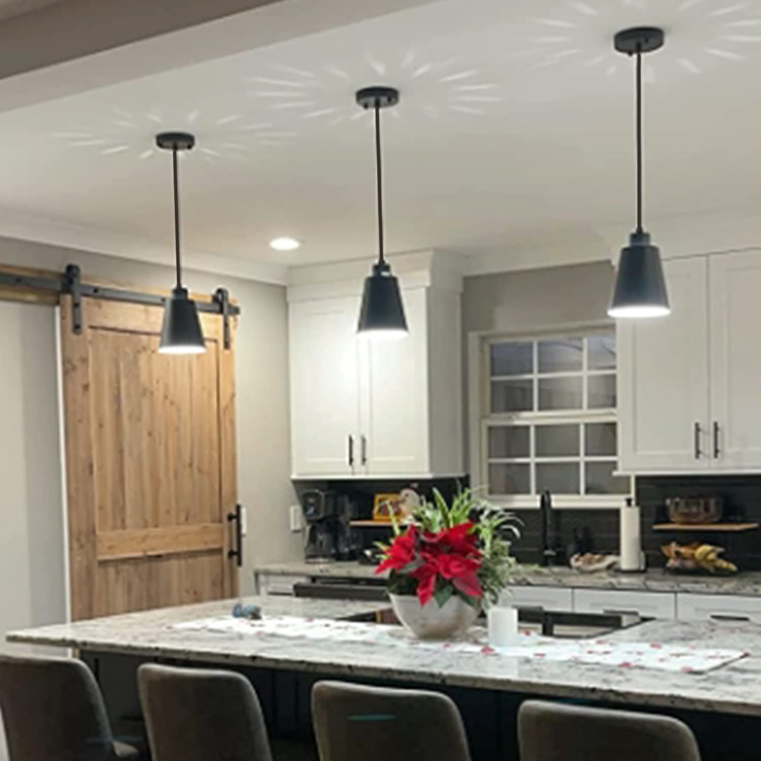 FISGONI Modern Black Pendant Light Fixture, 3-Pack, Mini 1-Light, Metal, E26, MAX 60W, Industrial, Kitchen Island, Dining Room