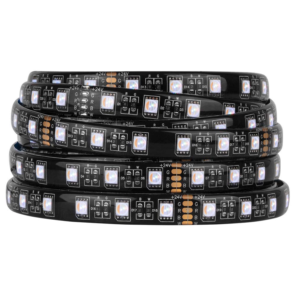 BTF-LIGHTING 5050 RGBW RGB+Warm White(2700K-3000K) 4 Colors in 1 LED Tape Light DC24V 5m 16.4ft 60LED/m Multi-Colored IP65 Black
