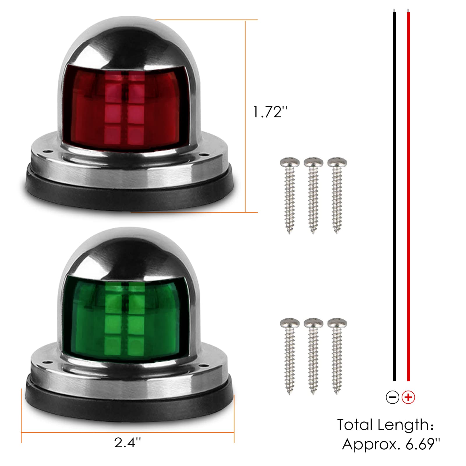 Acelane LED Navigation Lights - Red & Green Marine Signal Lights, 12V Stainless Steel, for Boating & Yachts (ACE-01)