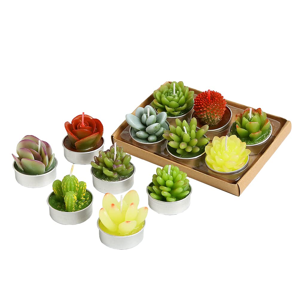 SSleng 12pcs Cactus Tealight Candles, Handmade Paraffin Wax, 1.57in, Decorative Succulent Candles for Parties, Weddings, Home Decor