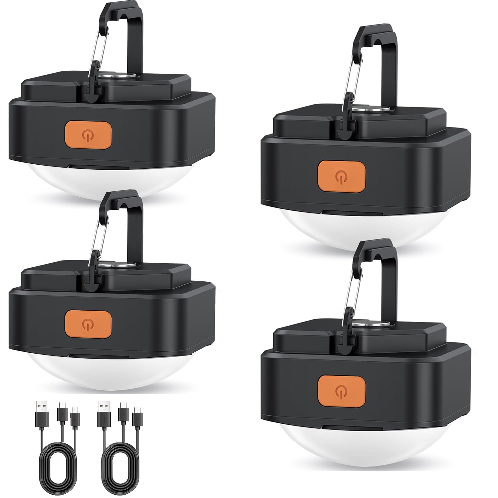 FLY2SKY Portable Rechargeable LED Camping Lights, 4 Pcs, Black, Model HF2403003, Plastic, Ideal for Hiking, Fishing, Emergency Use