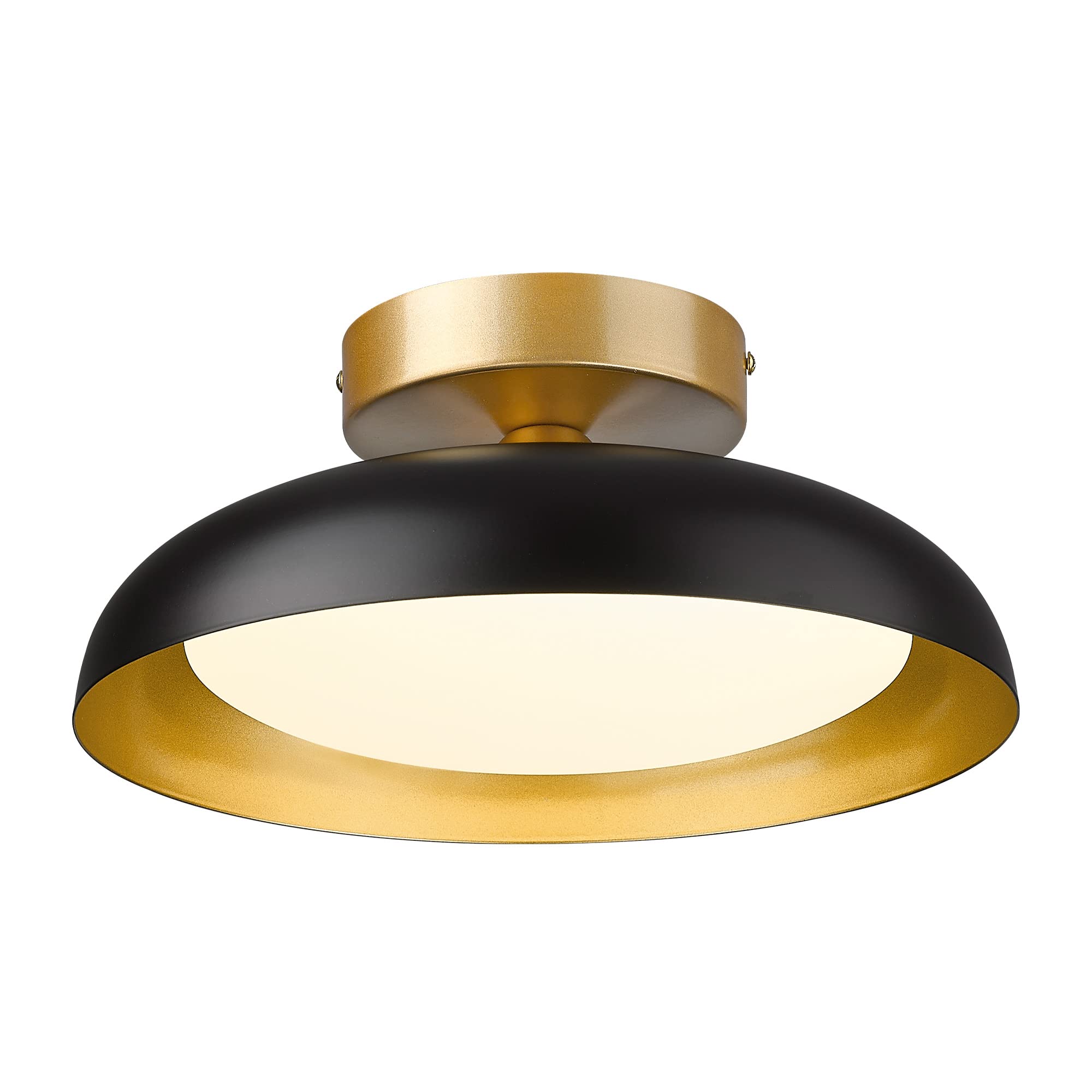 kudos Flush 12-inch LED Light Fixture, Black and Gold Finish, 12W/1200lm for Bedroom, Hallway, 3000K/4000K/6000K Adjustable, KDCL01-BK