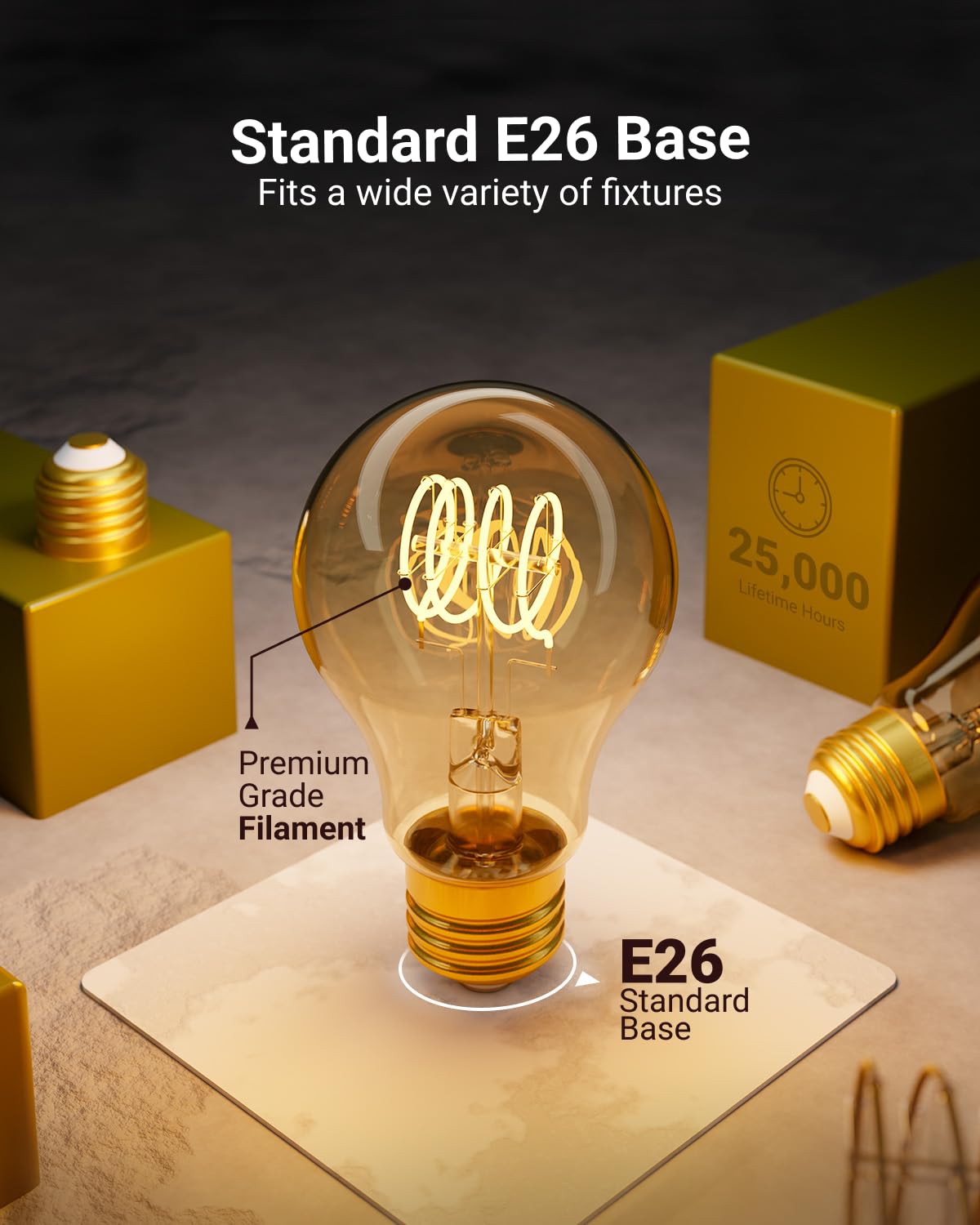 Sunco 6 Pack Vintage Led Edison Bulbs, E26 Spiral Filament Light, 5.5W=40W, 2200K Amber Light, Dimmable, 450 Lm, 25000 Lifetime