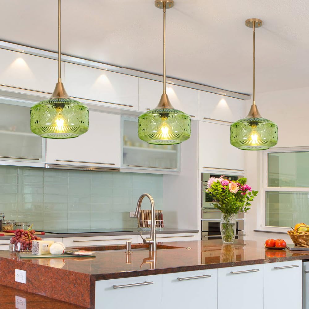 Retro Gold Pendant Light Fixtures Kitchen Island Lighting  Brass Pendant Light With Large Thickened Green Glass Globe Shade  Adjustable Hanging Light For Dining Room Bathroom Entryway  Rotation Angle