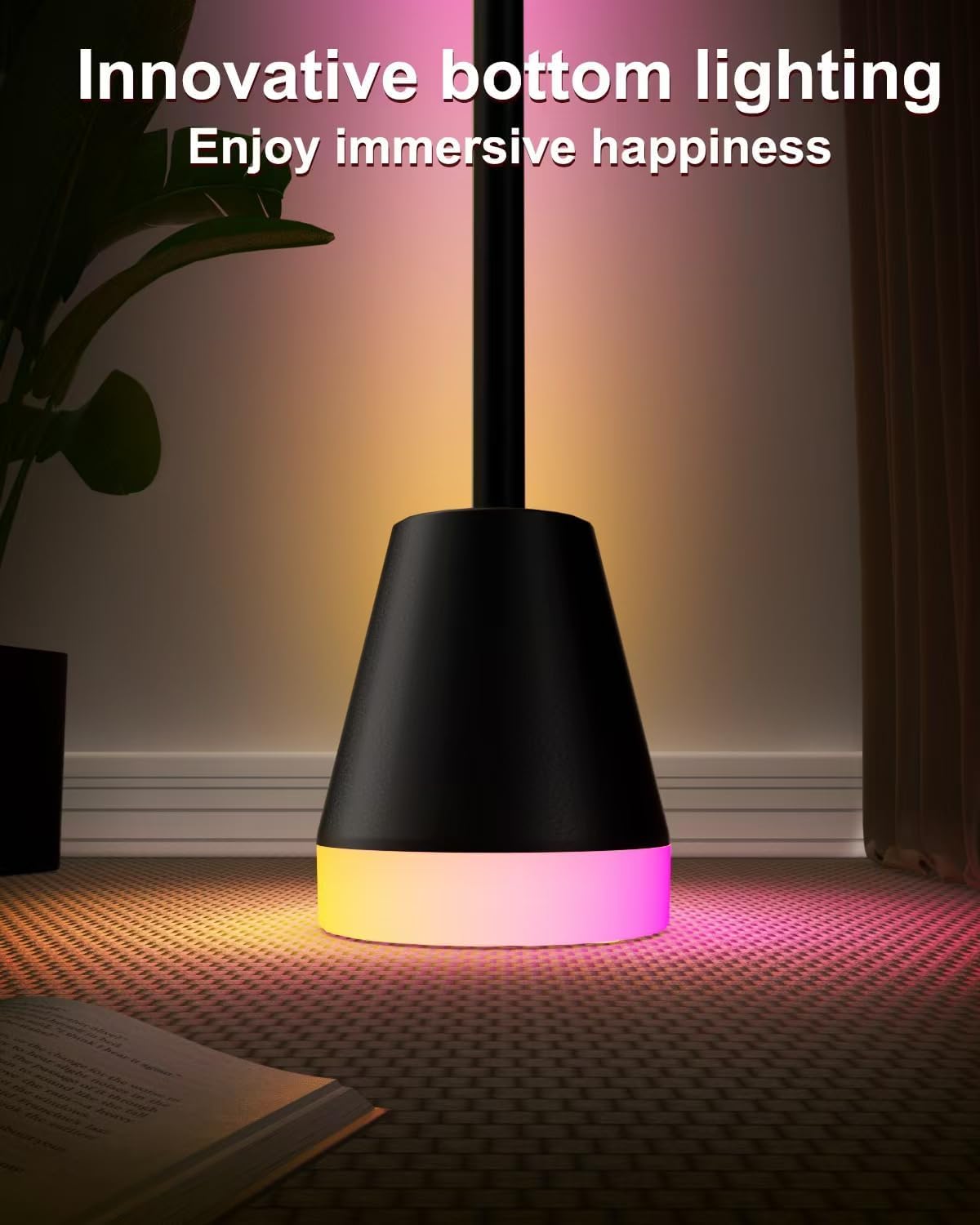 Keepsmile Smart RGB LED Corner Floor Lamp - 172 LEDs, Music Sync, 16 Million Colors, Black, Model HX-818