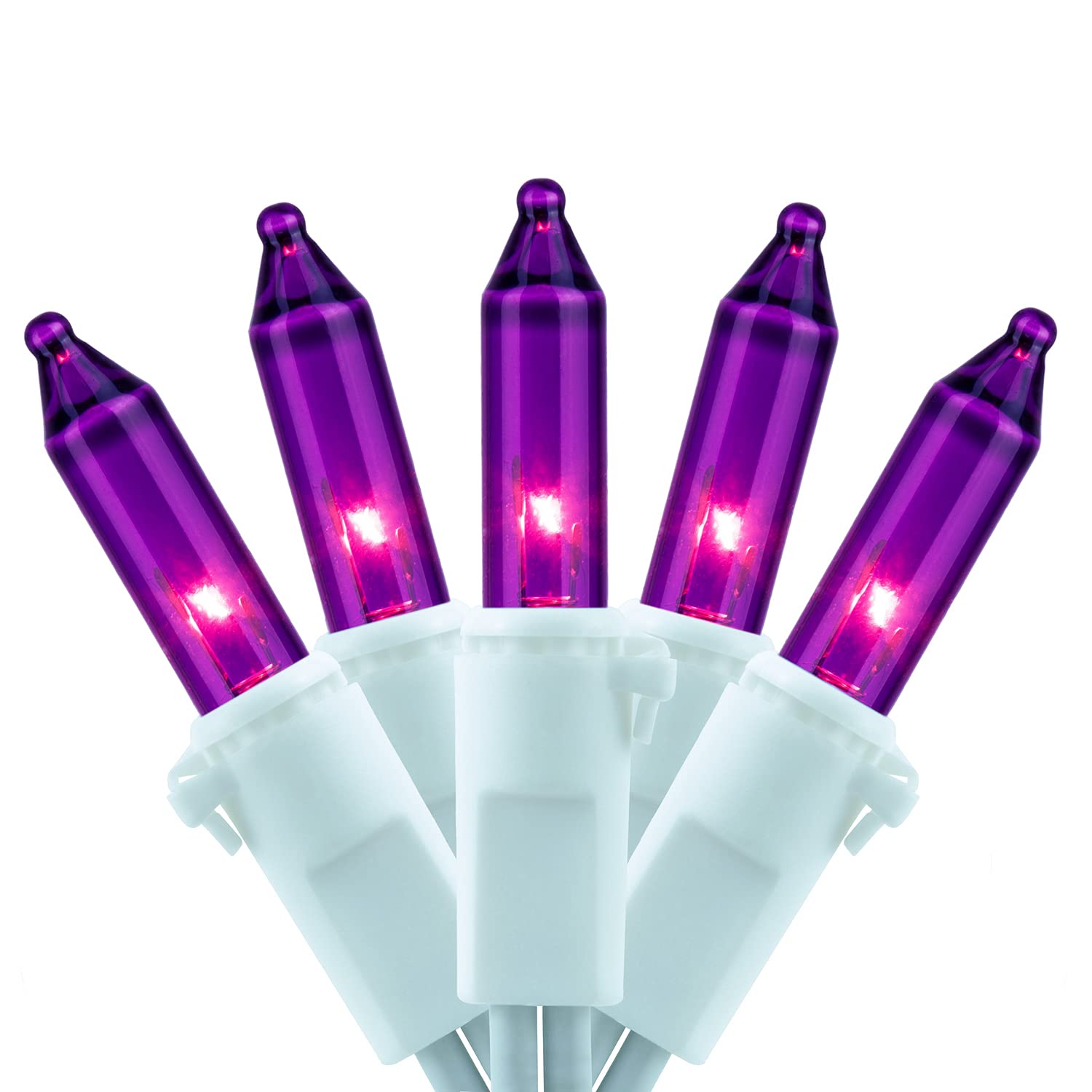 YULETIME 200 Purple Christmas Lights, Pack of 2 Sets 33 Feet 100 Count UL Certified Incandescent String Lights (Purple - White W