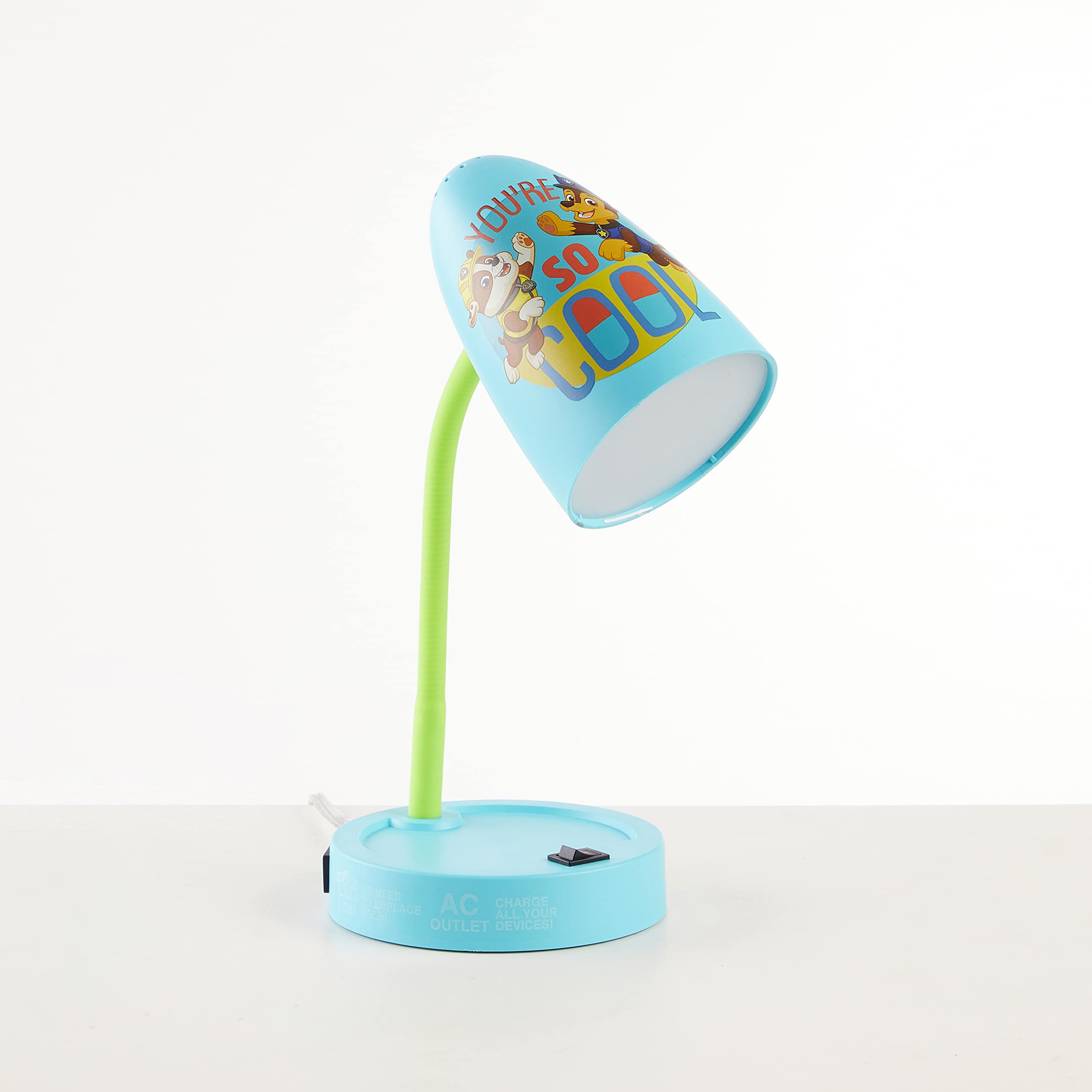 Idea Nuova LED Task Table Lamp with Charging Outlet, Paw Patrol Design, Model NN350637, Plastic Material