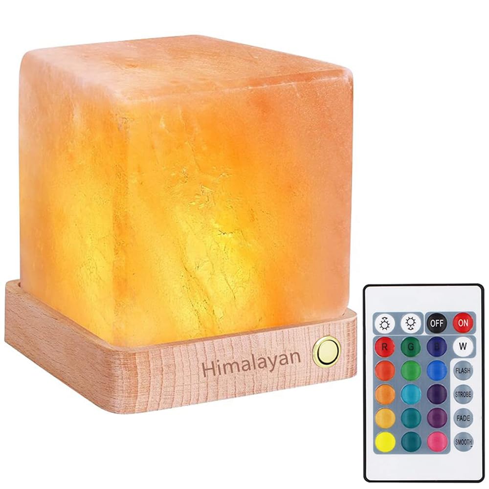 Taohua Garden Natural Himalayan Cordless Salt Lamp Rock Crystal Rechargeable(Built-In Battery) Remote Control 15Colours Decorati
