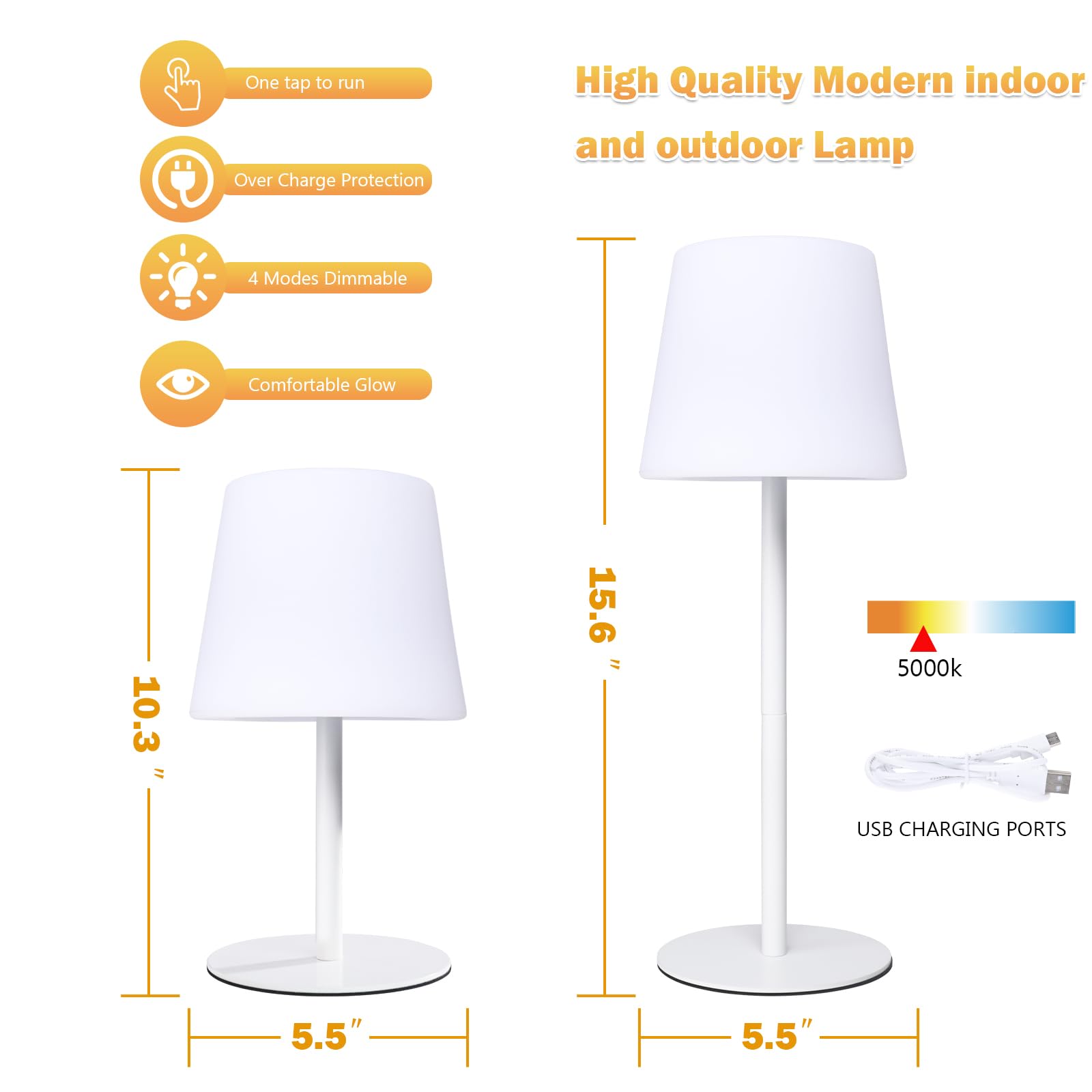 Wonder Solar Outdoor Cordless Lamp 2 Pack, Rechargeable Battery Operated Waterproof Lamp Bedroom Lamps 15.6'', Dimmable Night Li