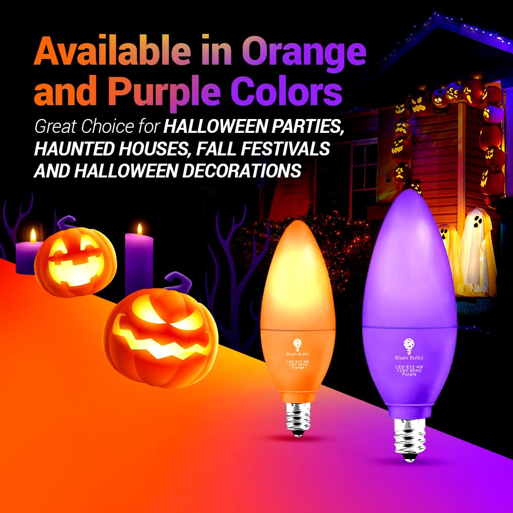 2 Pack Bluex Led Candle Purple Light Bulb - 4W (40Watt Equivalent) - E12 Base Purple Led Purple Bulb, Party Decoration, Porch, Home Lighting, Holiday Lighting, Chandelier Light Bulbs, Candelabra Bulbs
