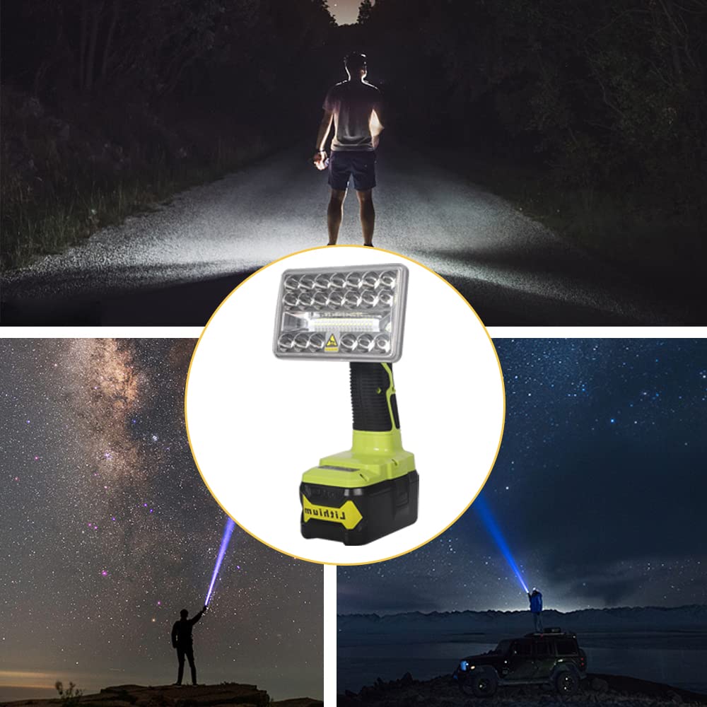 Dteztech 18W Led Work Light For Ryobi One+ 18V Li-Ion Ni-Cad Ni-Mh Battery, 2000Lm Zinc Alloy Flashlight Spotlight With 3 Light