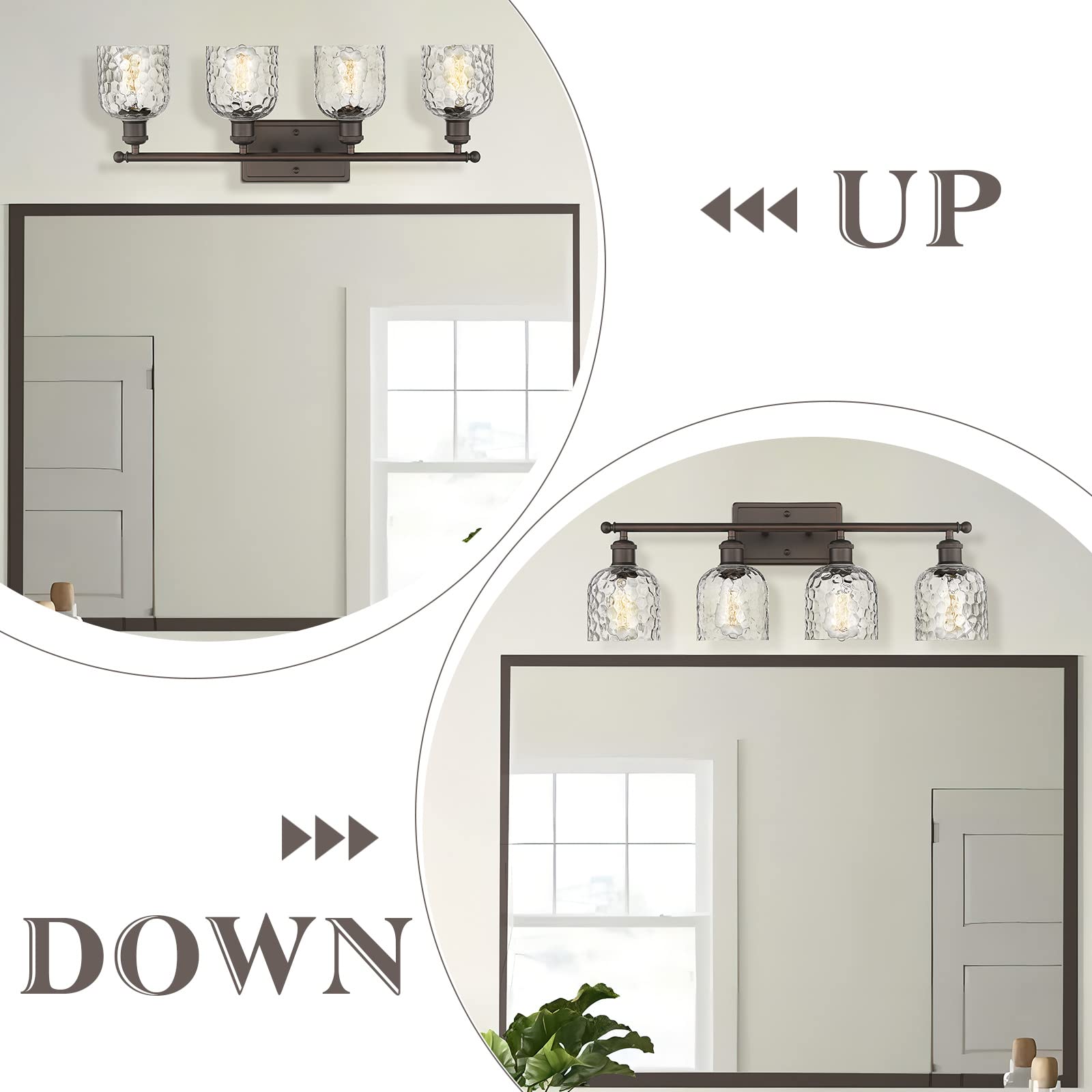 zeyu 4-Light Vintage Bathroom Vanity Fixture, Oil Rubbed Bronze, Clear Hammered Glass, Model ZJF63B-4W ORB