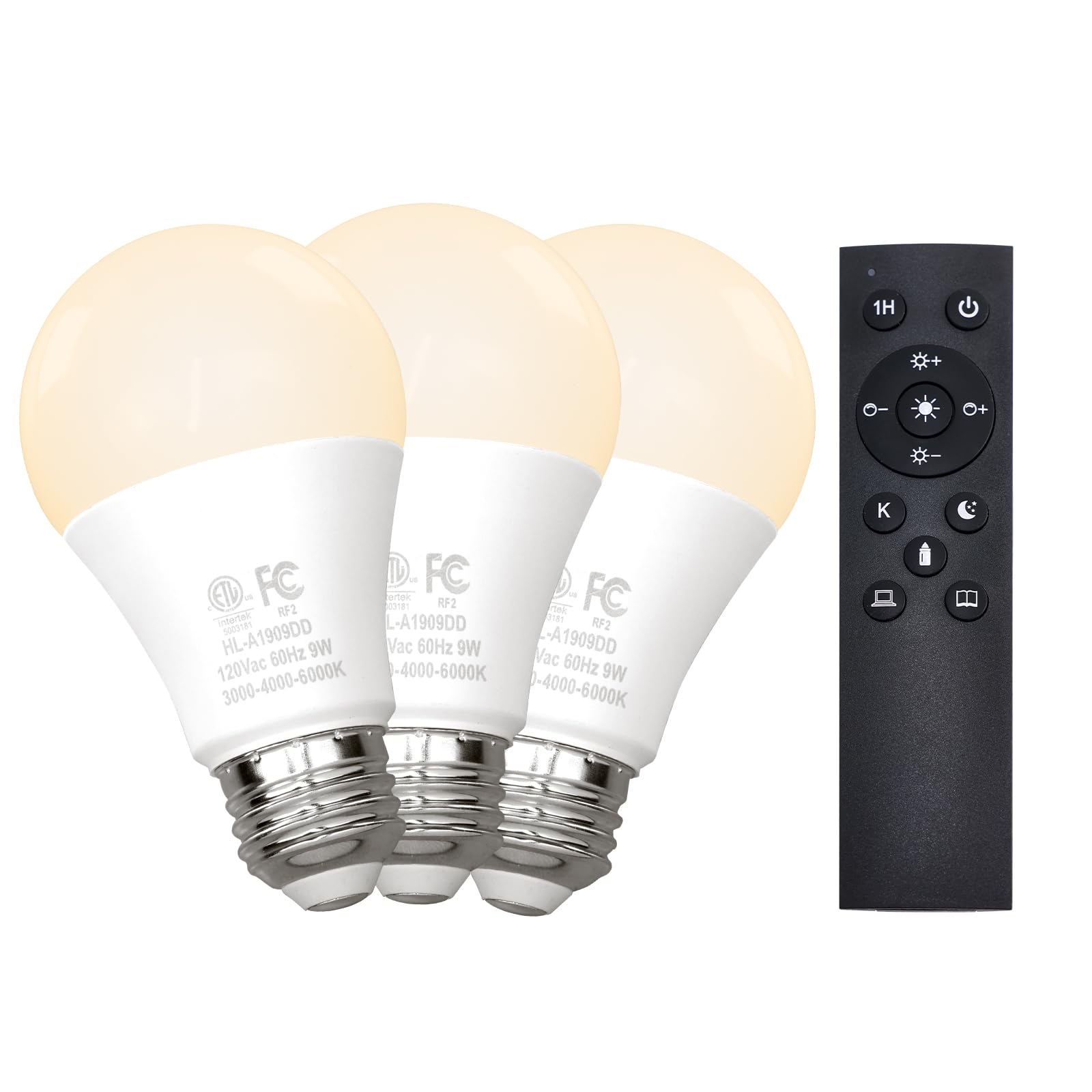 Gupuzm A19 LED Remote Control Bulbs, 800LM 9W, Equivalent to 60W Bulbs, Dimmable Bulb with Remote Control 3000K-6000K, E26 Base,