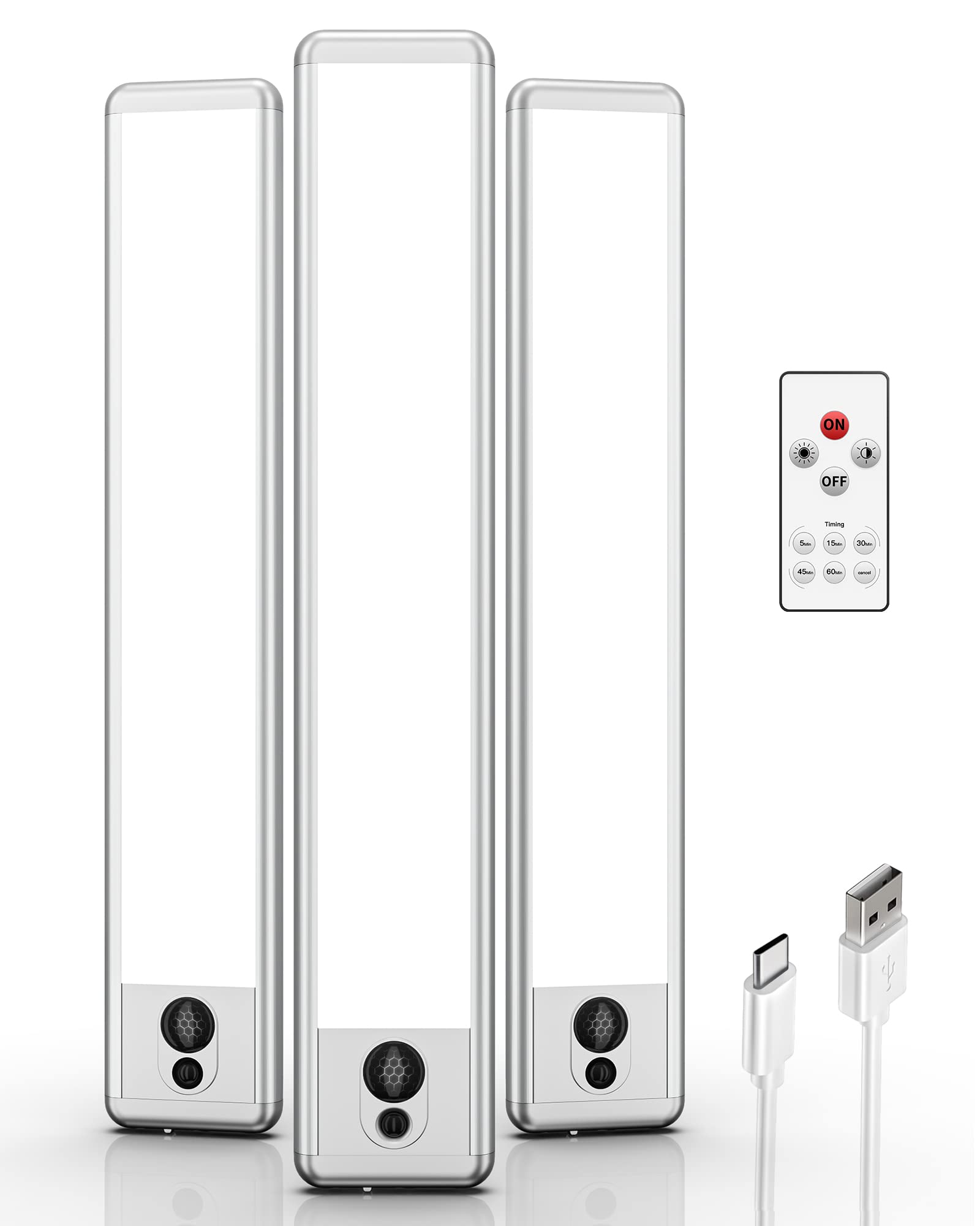 Ezvalo Under Cabinet Lights, Led Closet Lights Wireless Usb Charging, Motion Sensor Lighting Indoor 5700K Dimmable With Remote Control (White) 3 Pack