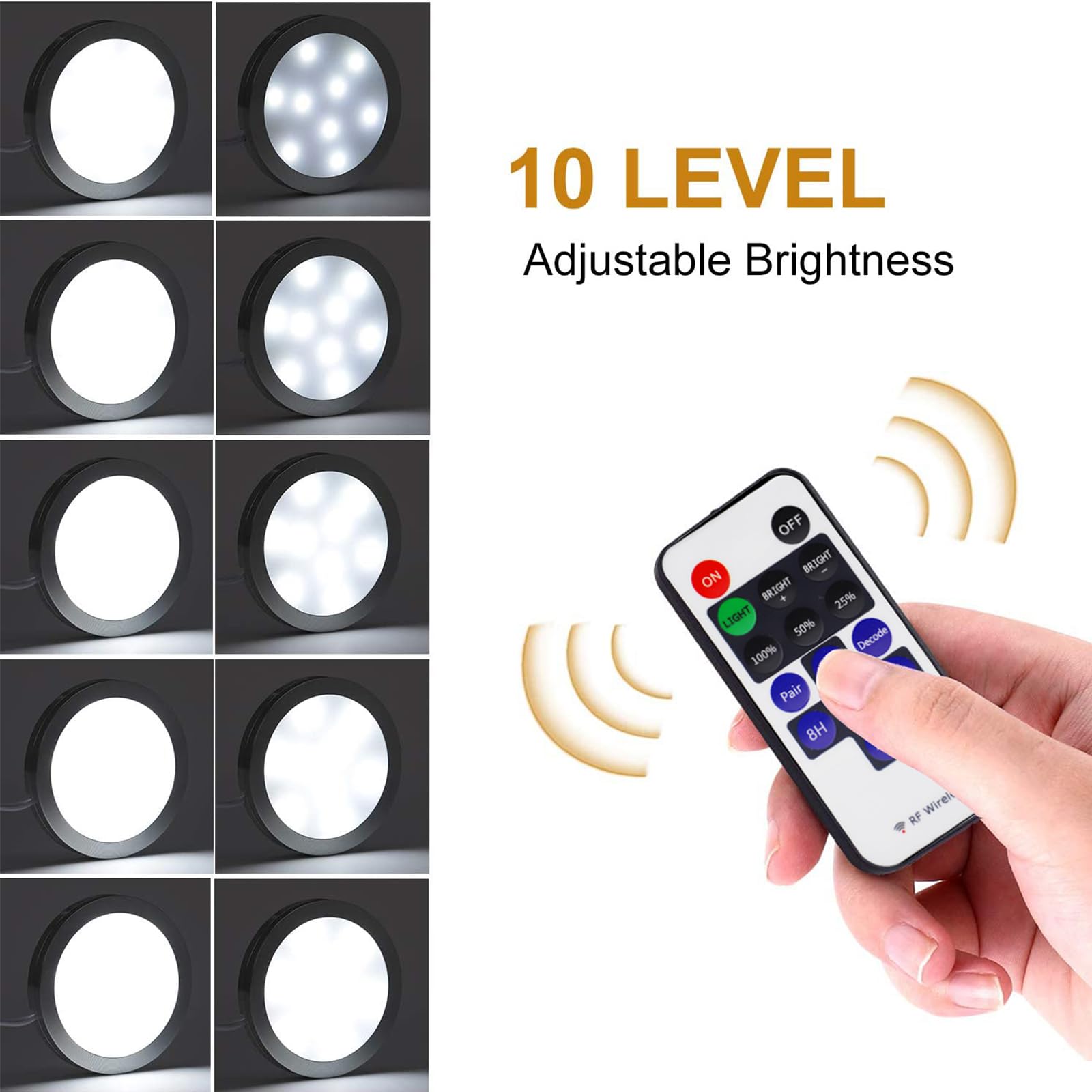 Aiboo Led Under Cabinet Lighting Dimmable With Rf Remote Control, 6 Led Puck Lights, Total Of 12W, For Kitchen Count Closet Ward