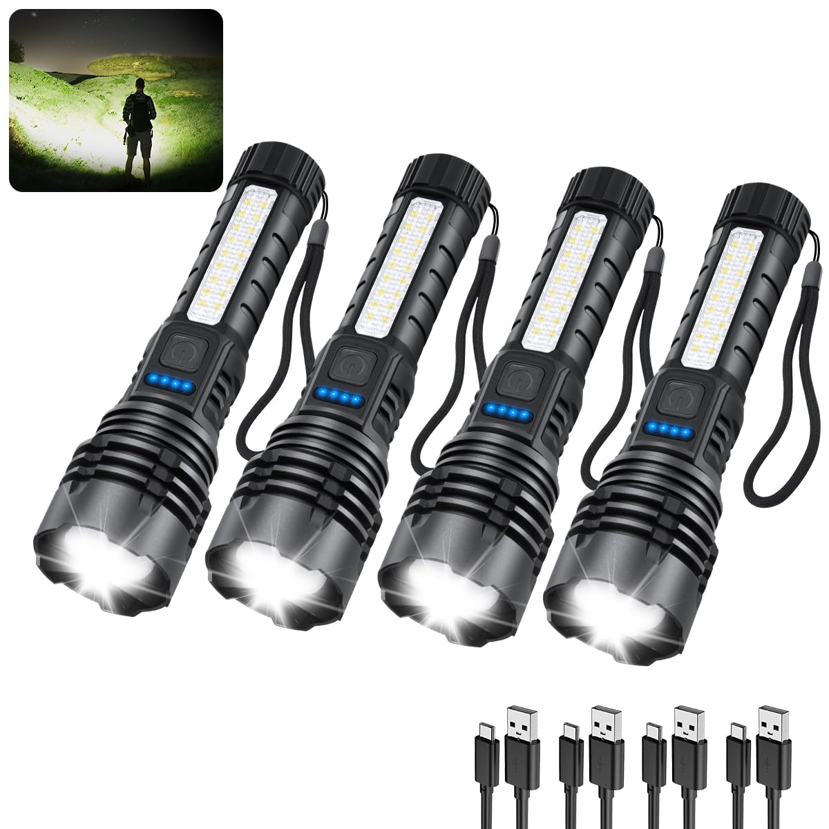 Rechargeable Flashlights High Lumens, 7Mode Flashlights Rechargeable, Super Bright Flashlight, Adjustable Tactical Flashlight, H