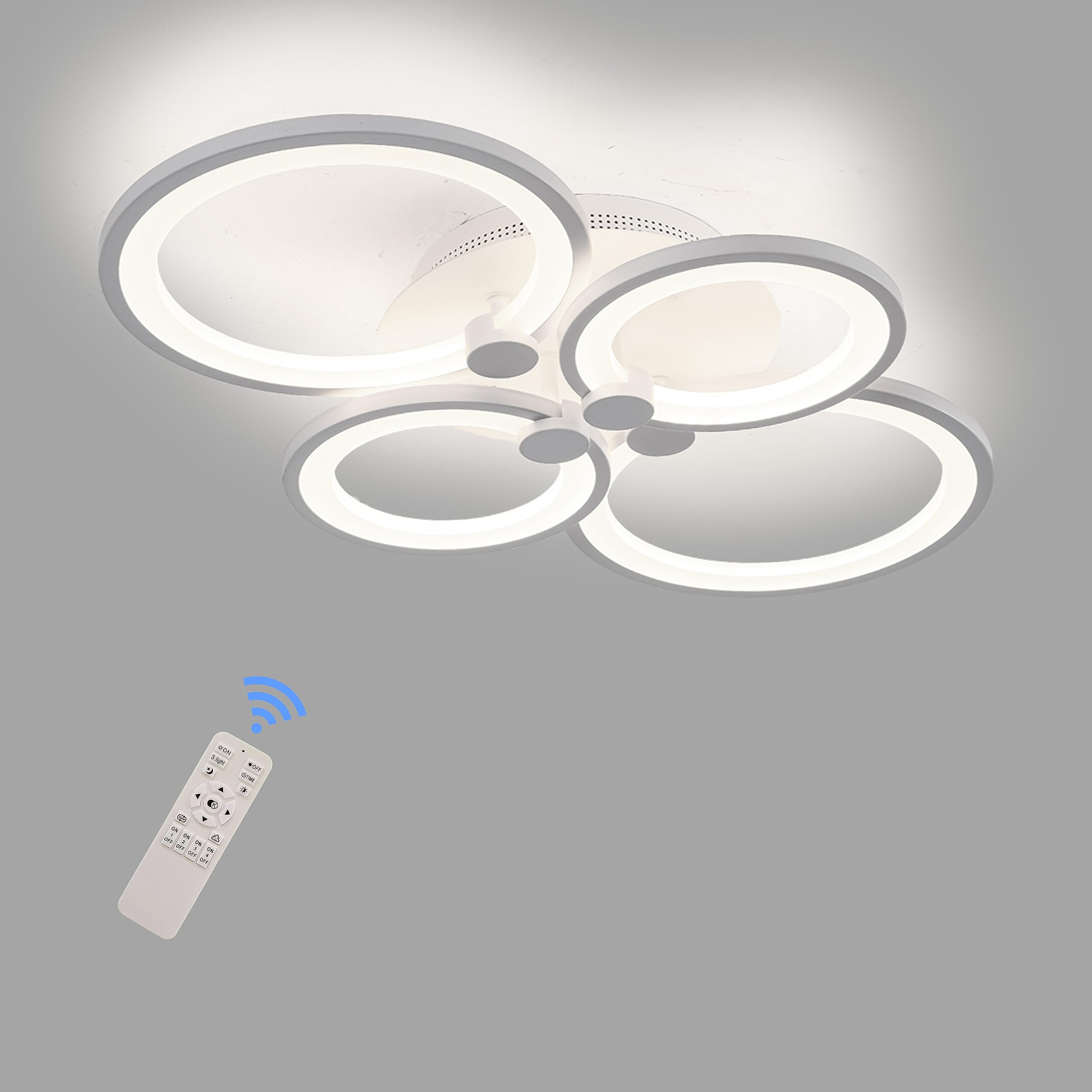 Stch Led Ceiling Light Fixture, 60W Flush Mount Ceiling Light, Kitchen Light Fixtures With Remote Control, 4 Rings Ceiling Lamp 