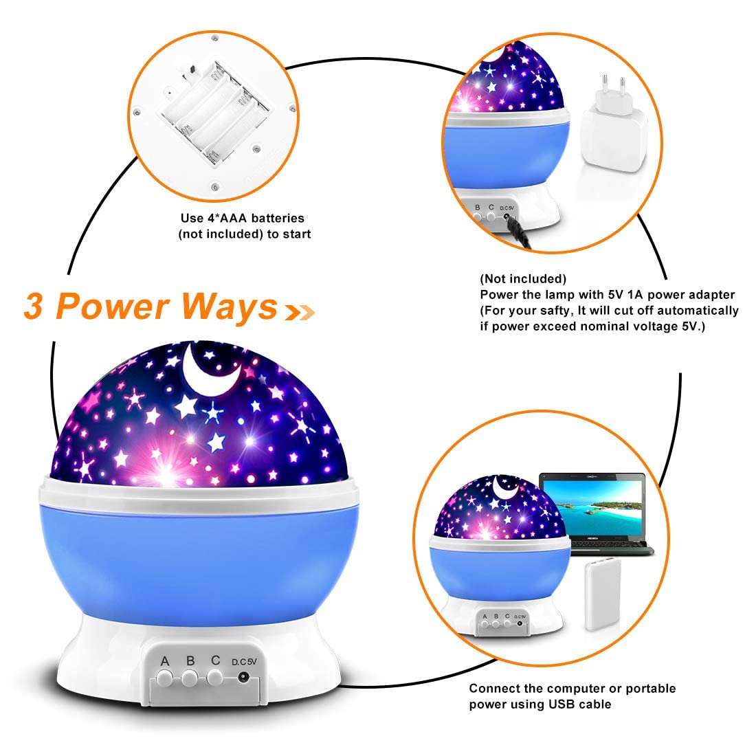 Mokoqi Star Projector  Night Light Lamp Fun Birthday Gifts For 1-4-6-14 Year Old Girls And Boys Kids Bedroom Decor -Blue