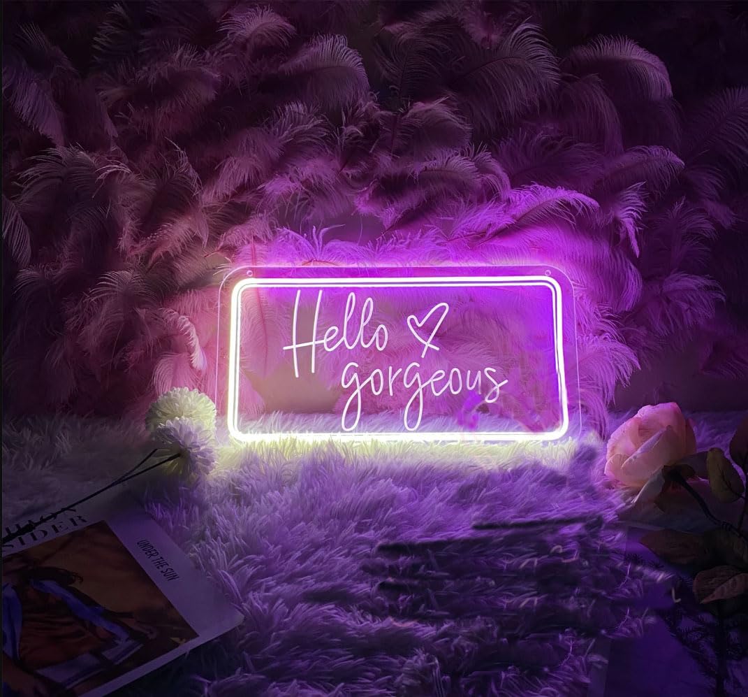 Ulalaza Neon Light Sign LED XOXO Decorative Marquee Sign 20x38CM USB Operated in Hello Gorgeous Color for Home Party Decor