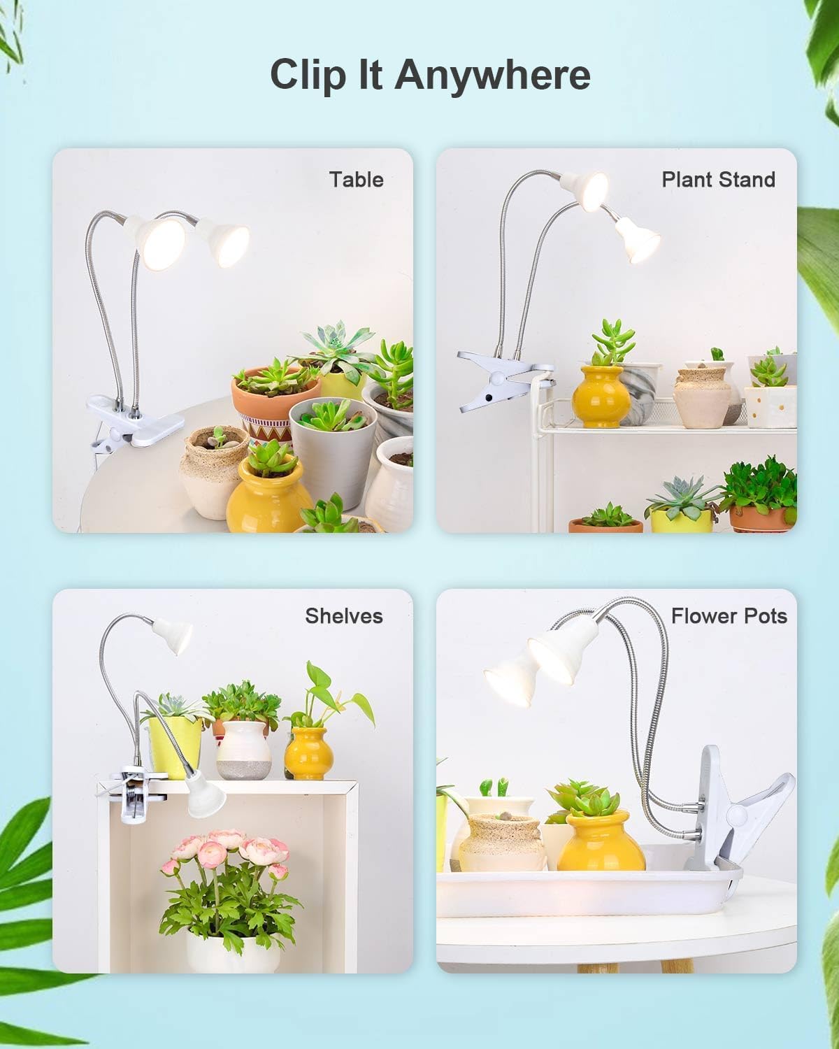 DOMMIA Dual Head Grow Light for Indoor Plants, Full Spectrum Warm White LED, Adjustable Gooseneck, Model DMGL05