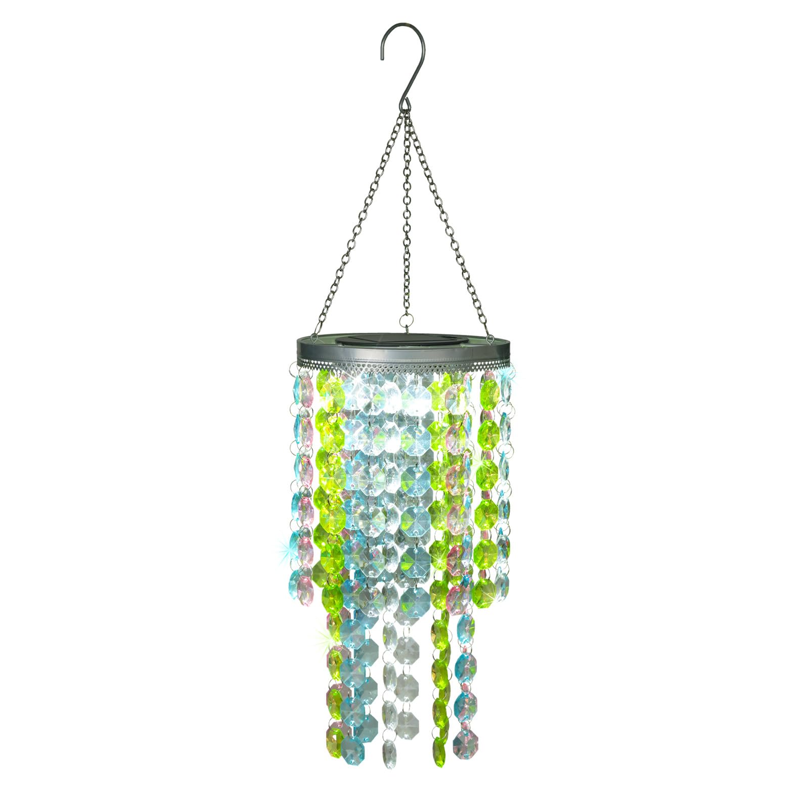 Hanging Solar Crystal Chandelier Outdoor, 21    Modern Solar Multicolor Acrylic Beaded Lantern With Cool White Led S Hooks For G