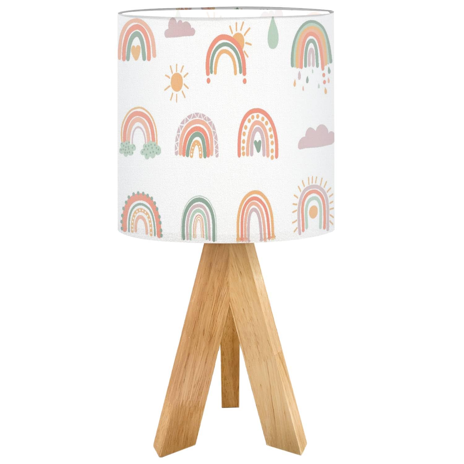 OEPWQIWEPZ Tripod Bedside Desk Table Lamp Hand Drawn Boho Rainbows Cute Set Pastel Earthy Colors Isolated Wood Nightstand Lamp w