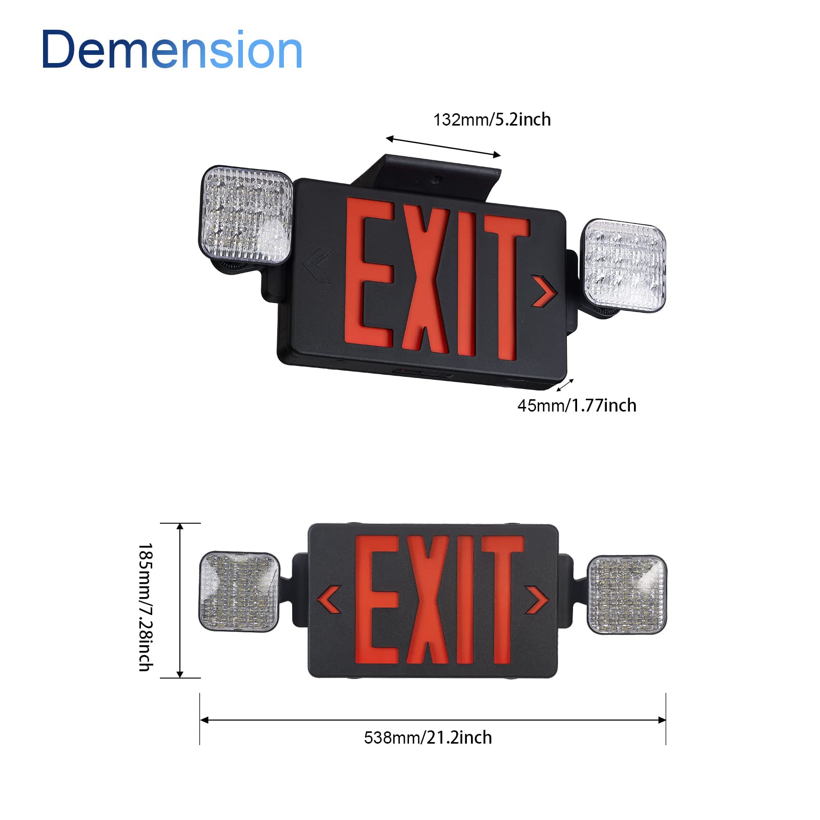 Tanlux Black Exit Sign With Emergency Lights, Led Emergency Exit Light With Battery Backup, Ul Listed, Ac 120/277V, Commercial E