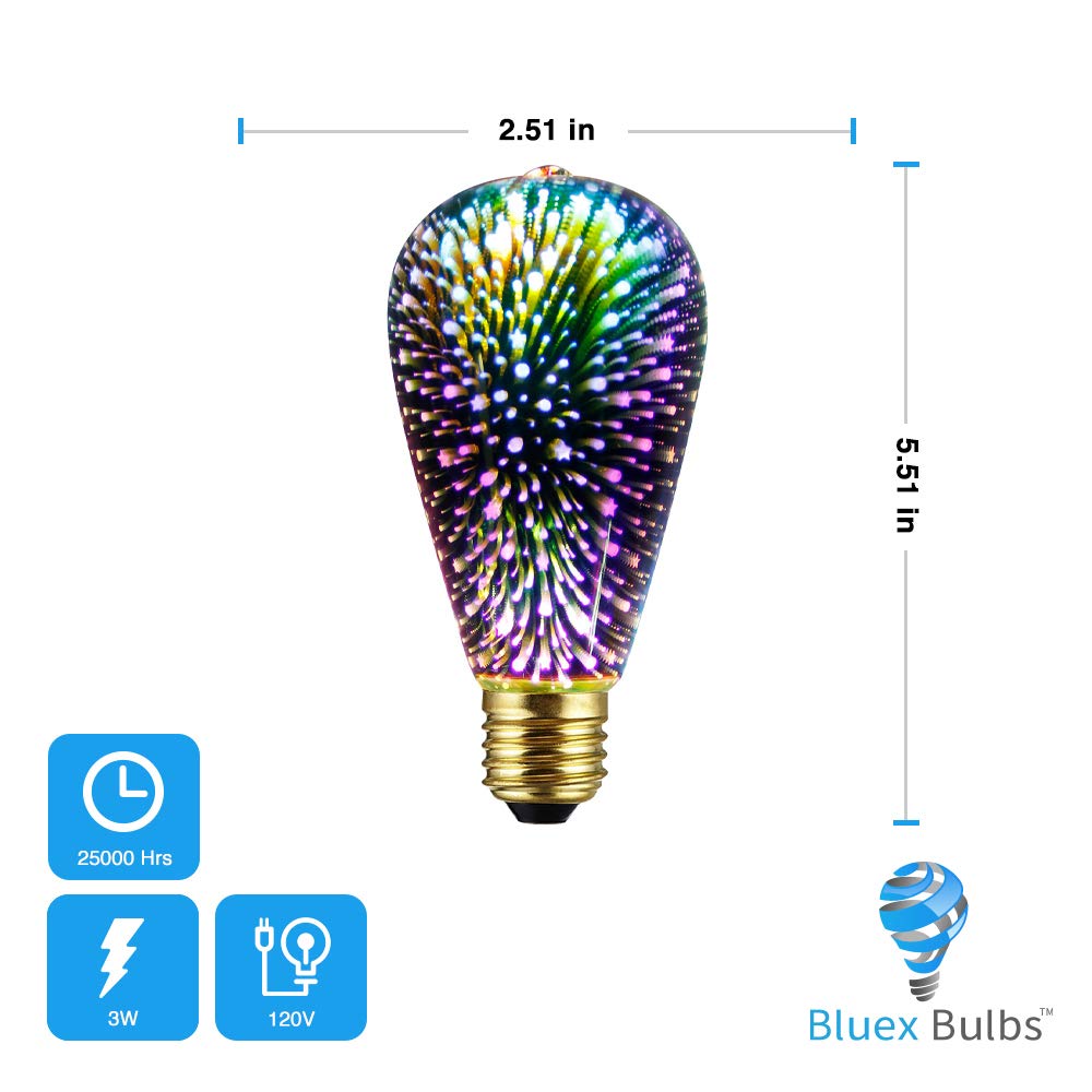 Bluex Bulbs 2 Pack 3W LED Fairy Light Bulb - Multicolor Stained Glass Disco Effect, Soft White